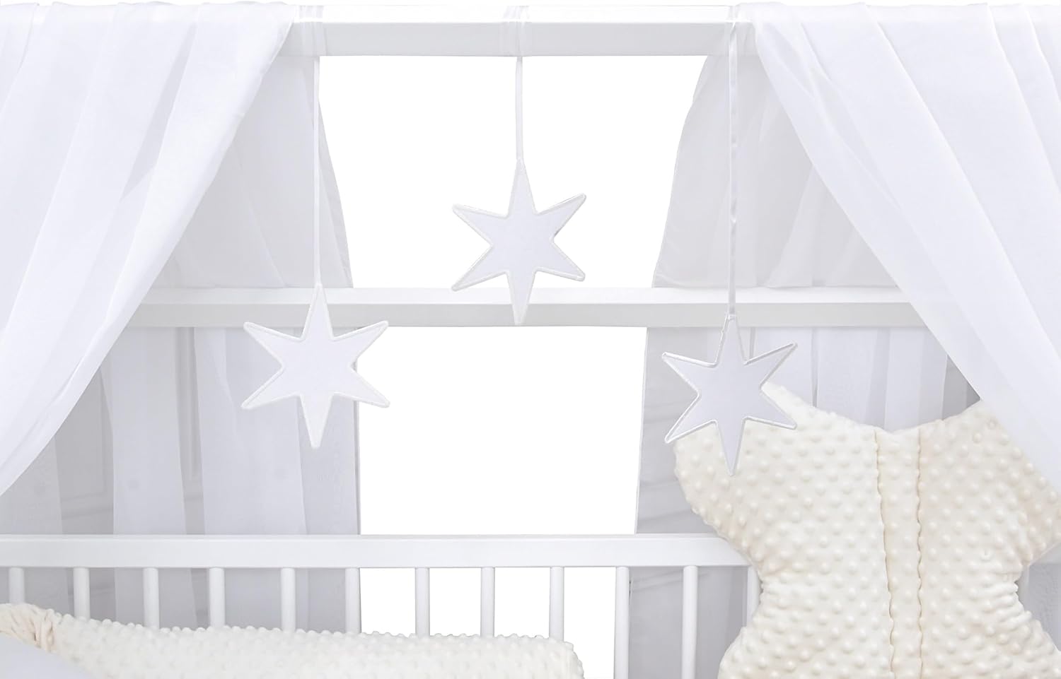 Baby Delux Lettino per Bambini Set Completo Casetta 60x120 cm Bianco con Cassetto Sponda Paracolpi Materasso Biancheria da Letto Set Decorativo (Stelle del Principe)