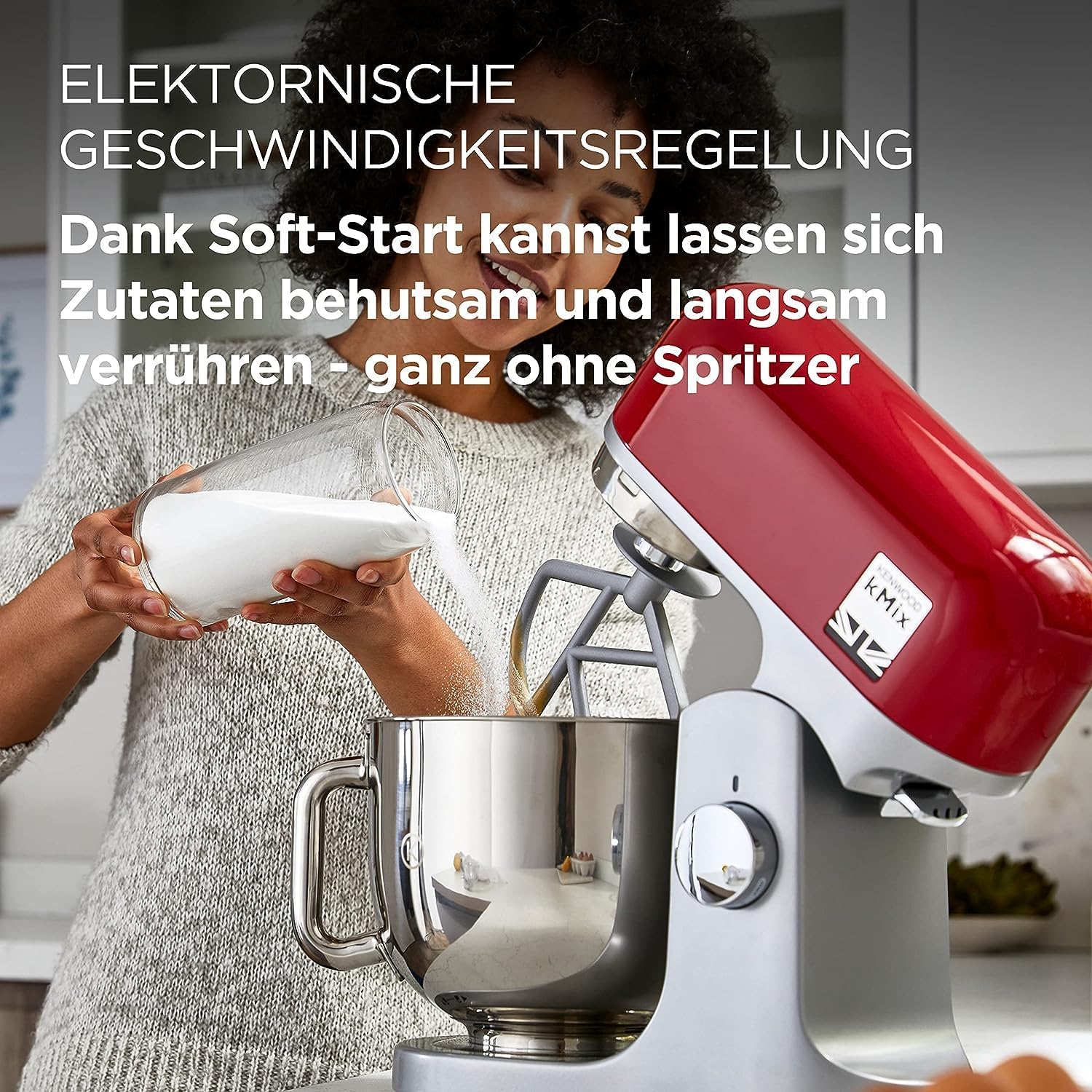 Kenwood kMix KMX750RD Robot da cucina, Ciotola in acciaio inox da 5 litri, Sistema di sicurezza Safe-Use, Corpo in metallo, 1000 Watt, Inclusi set di 3 accessori da pasticceria e paraspruzzi, Rosso