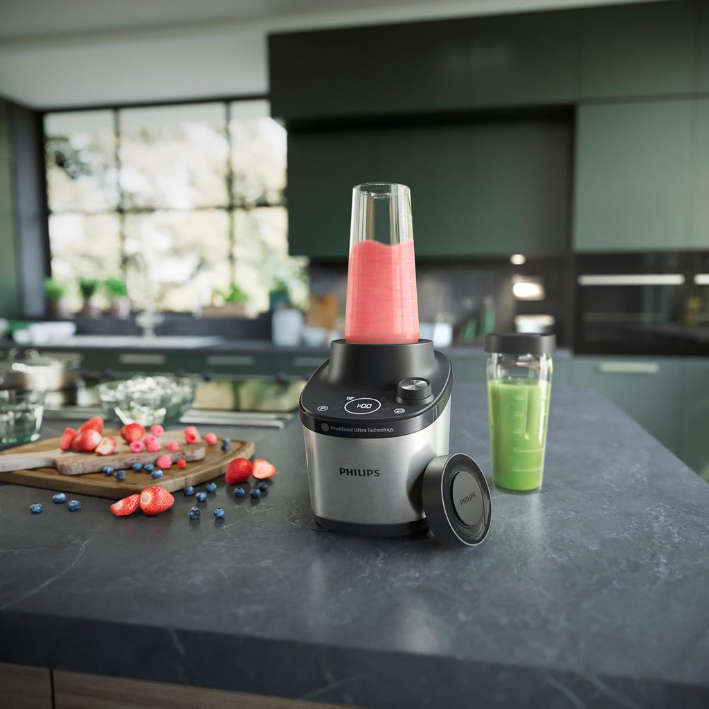 Philips Frullatore 7000 Series - 1500 Watt, 2 Litri, Tecnologia ProBlend Ultra, Programmi di Selezione Rapida, Ricette HomeID, Funzione Quick Clean, 2 Bicchieri in Tritan (HR3760/10)