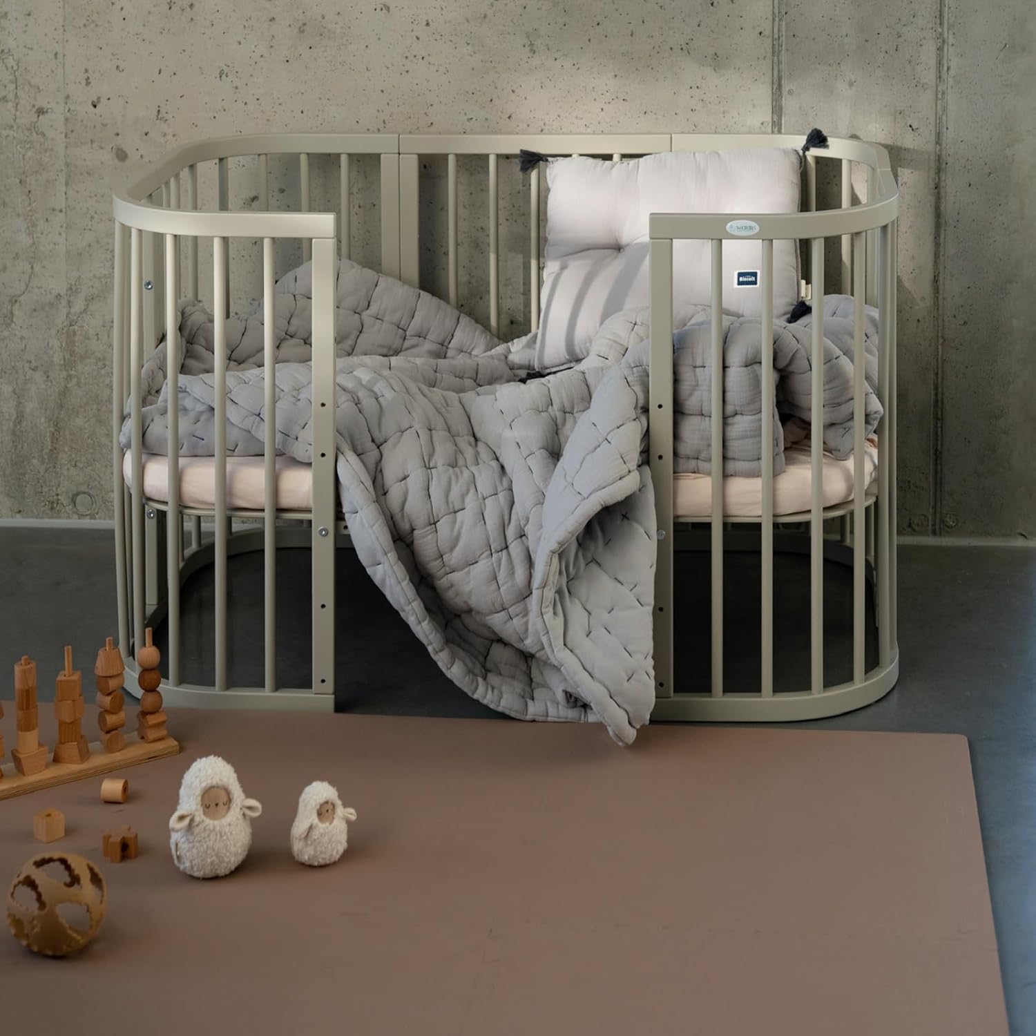 Waldin Lettino per bambini in legno 7in1 con materasso, Letto "Cresci con me", Ventilato, Base regolabile in 5 altezze, Set All-Inclusive, Legno Bianco