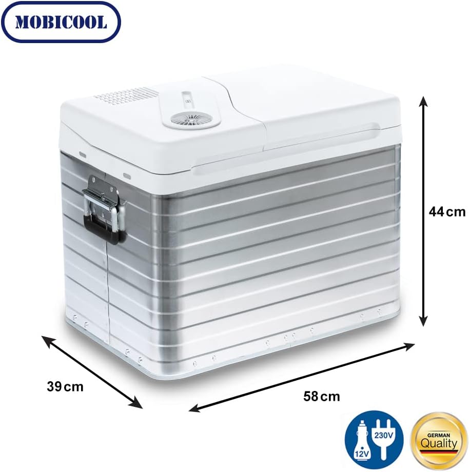 Mobicool MQ40A AC/DC - Frigo portatile elettrico in alluminio, 39 litri, 12 V e 230 V per auto, camion, barca, camper e presa di corrente, Scocca in alluminio