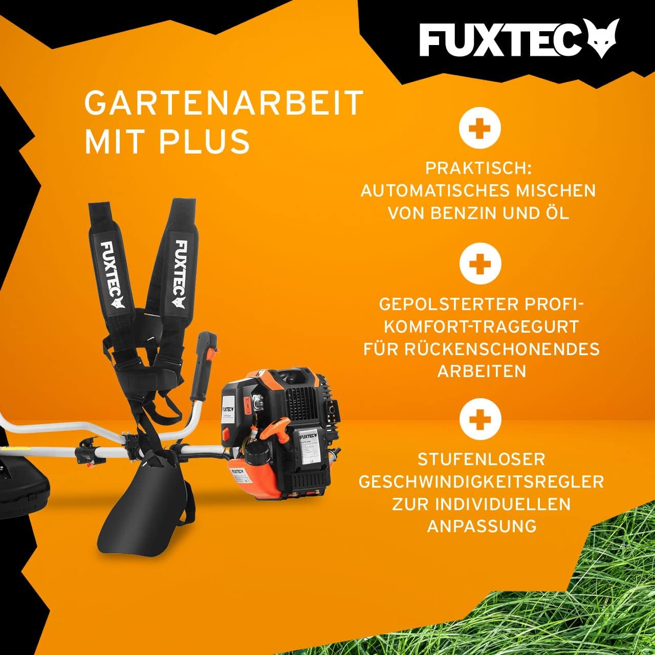 FUXTEC Decespugliatore a Benzina FX-4MS142, Tagliabordi con Motore a 4 Tempi, Cerchio di Taglio da 320 mm, Regolatore di Velocità e Easy-Starter, incl. Bobina/Cinghia Professionale