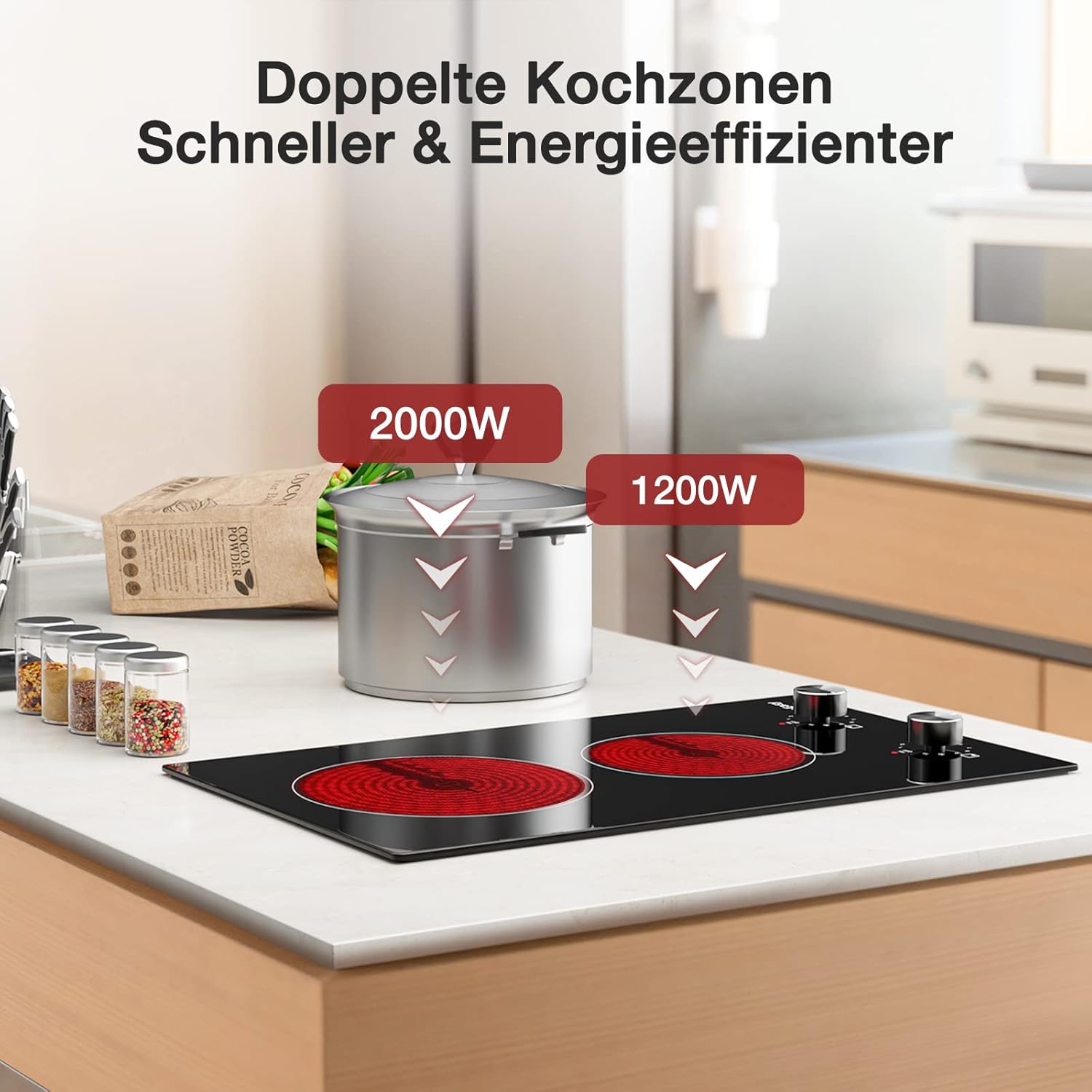 IsEasy 4 Zonen Einbau Induktionskochfeld mit 9 Leistungsstufen &1-99Min Timer, Boost-Funktion, Induktionskochplatte, Induktion Herdplatte mit 4 Platten, 60cm, 6800W, Schwarz