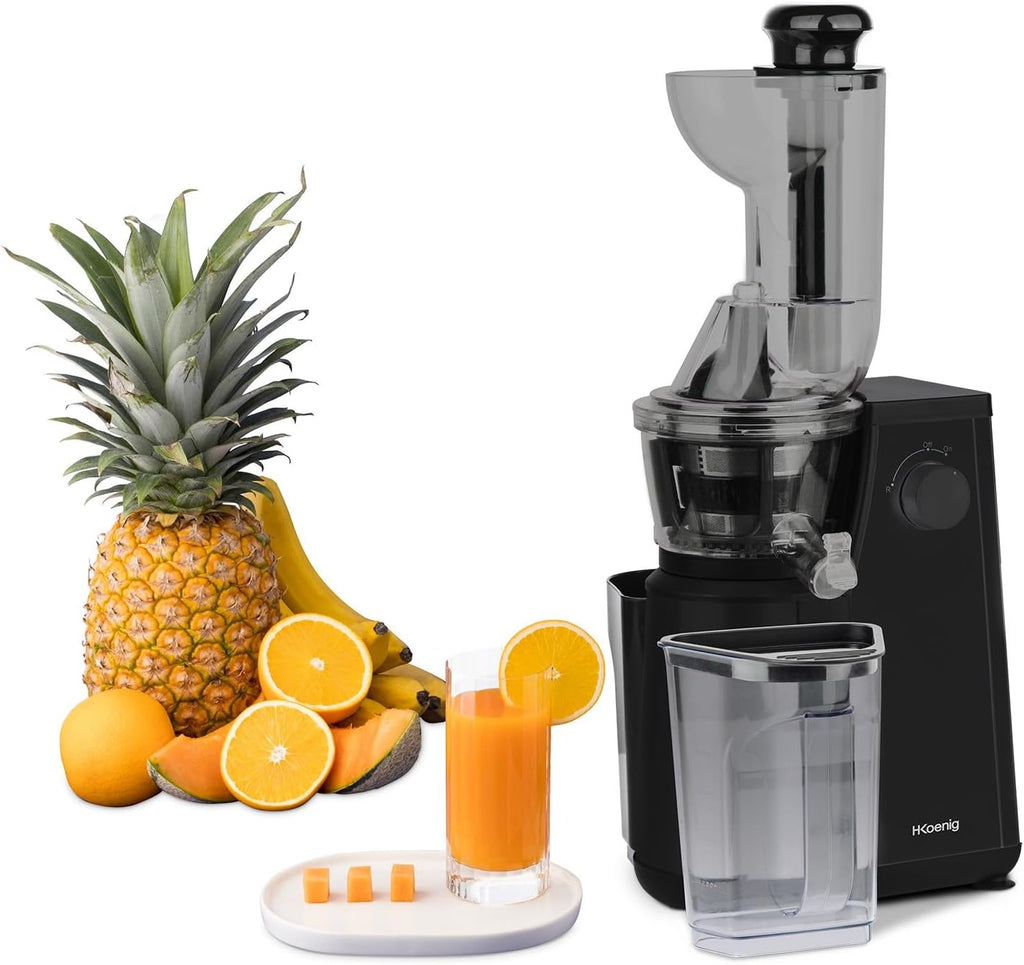 H.Koenig GSX22 Estrattore di succo / 1 L / 3 diversi filtri per sorbetto, succo denso, succo sottile / Contenitore per la polpa / Lavabile in lavastoviglie / Acciaio inossidabile /, Nero