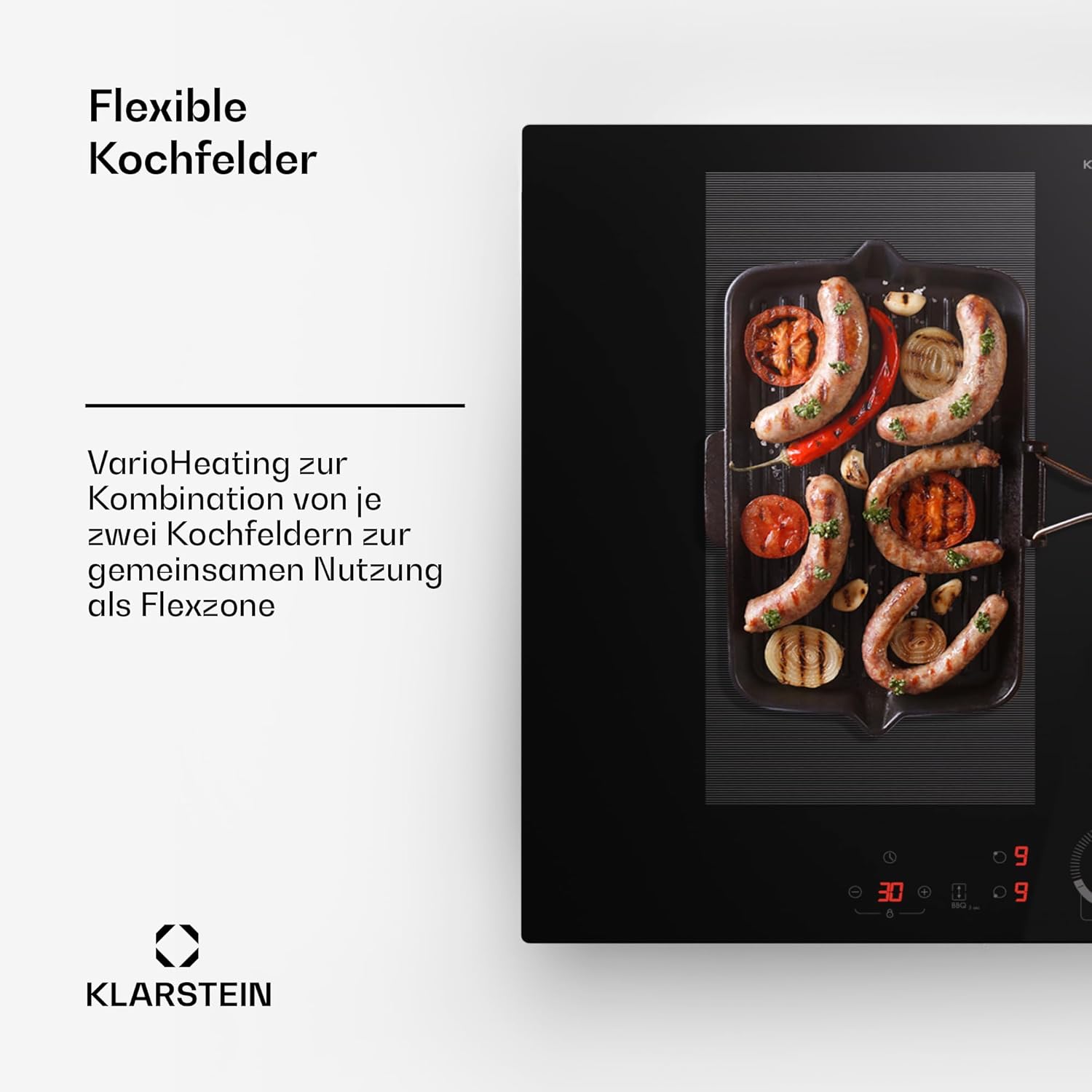 Klarstein Piano Cottura a Induzione, Piano Cottura in Vetroceramica, con 4 Piastre, Incasso con Display Touch, Display Digitale e Funzione Timer, Riscaldamento Veloce, 7000 Watt