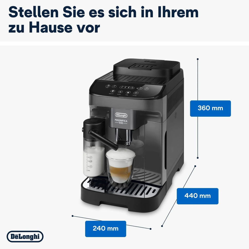 De'Longhi Magnifica Evo Next ECAM312.80.TB, Macchina automatica per caffè con 13 bevande (Cappuccino, Espresso, Latte Macchiato), Display a colori TFT da 2,4'', Sistema latte LatteCrema, Funzione 2 tazze, Titanio