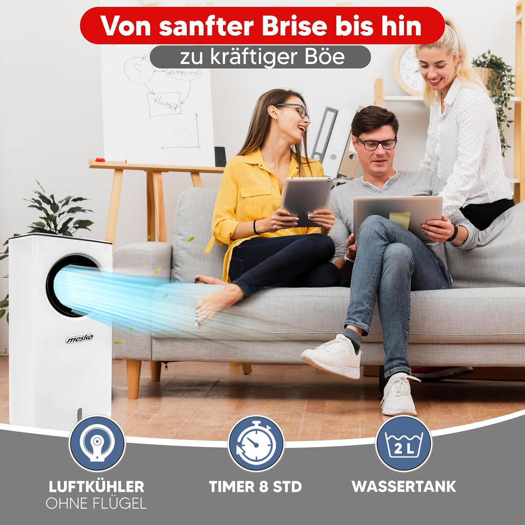 JUNG LIFEAIR Condizionatore Portatile Senza Tubo di Scarico, con Telecomando, Timer 15,5 ore, 60 dBA, 2in1 - Raffrescatore, Ionizzatore, Ventilatore Portatile con Raffreddamento ad Acqua, Climatizzatore Portatile Silenzioso