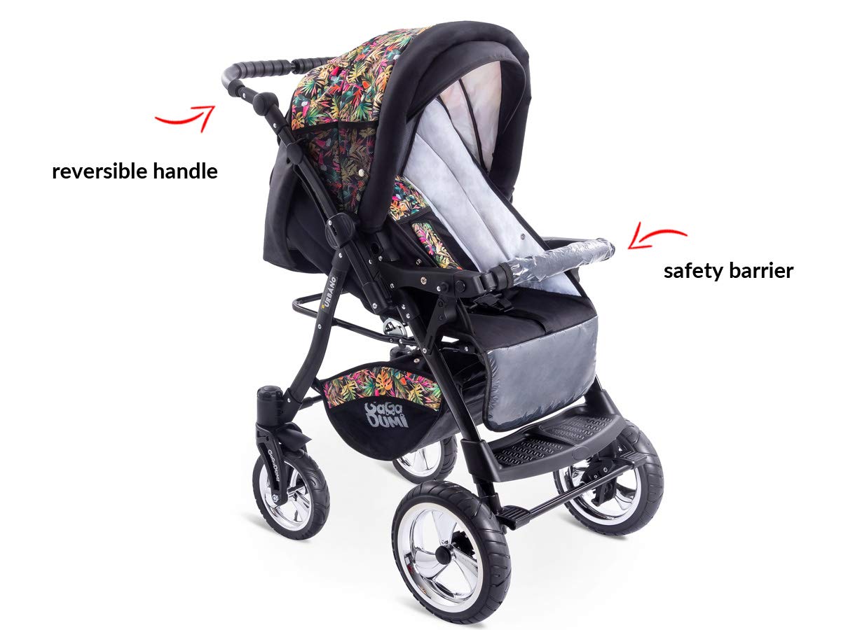GaGaDumi Urbano 3 in 1 Kombikinderwagen Kinderwagen mit Autositz Komplettset incl Babyschale Buggy Wickeltasche Regenschutz Moskitonetz Voll-Gummireifen Beige/Schwarz