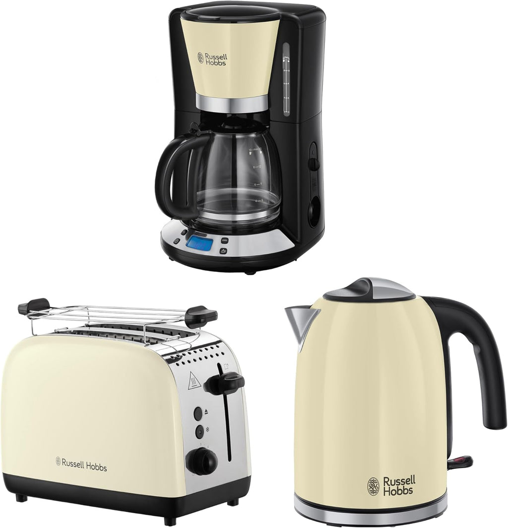 Russell Hobbs Frühstücksset Colours+ Creme: Kaffeemaschine 24033-56 [Digitaler Timer] + Wasserkocher 20415-70 [1,7l, 2400 W] + Toaster 26551-56 [für 2 Scheiben], Frühstücksserie