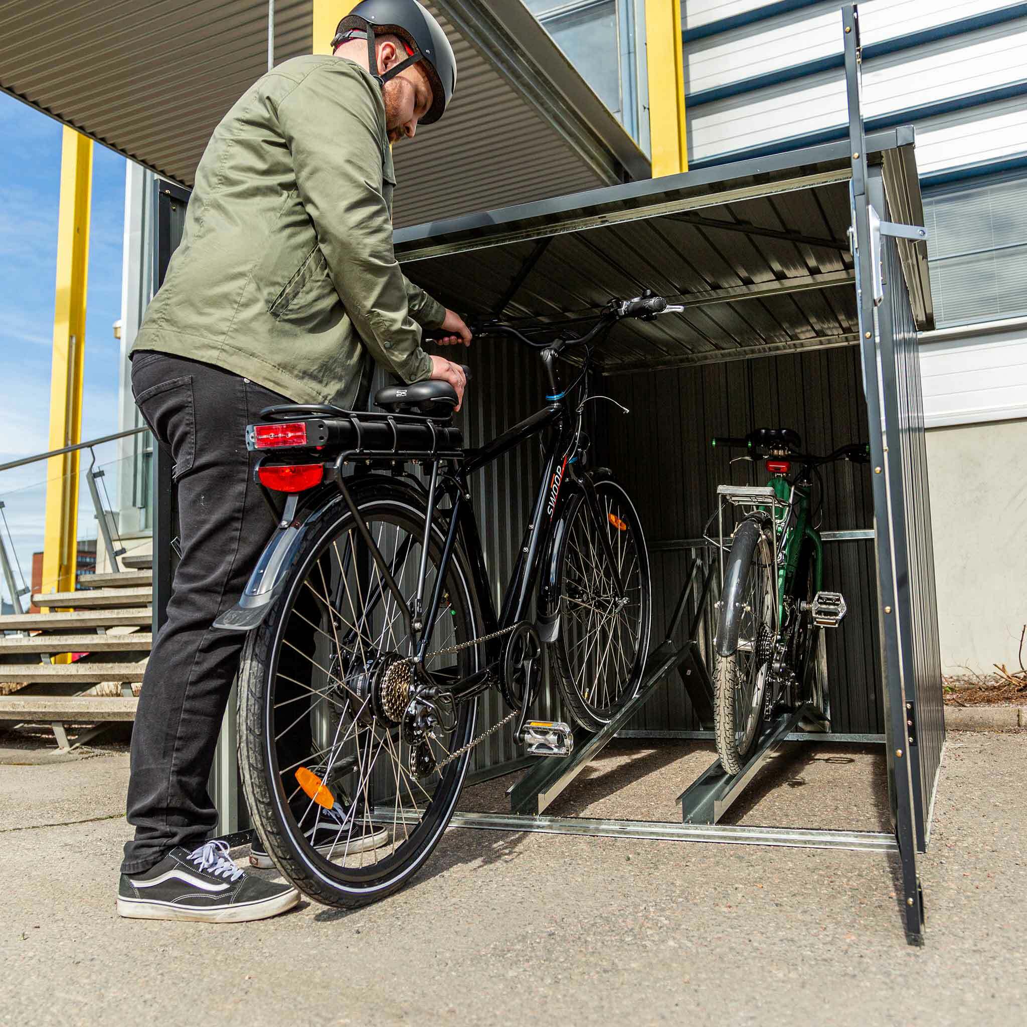Fornorth box bici da esterno per 2 biciclette 142x198x157cm, grigio scuro