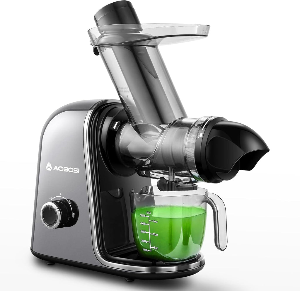 【Neues】Entsafter AOBOSI-Slow juicer mit 2 Geschwindigkeitsstufen-Entsafter gemüse und obst mit 8 stufiger Schnecke-Saftpresse mit Reinigungsbürste&2 Bechern-Obstpresse mit Reversierfunktion
