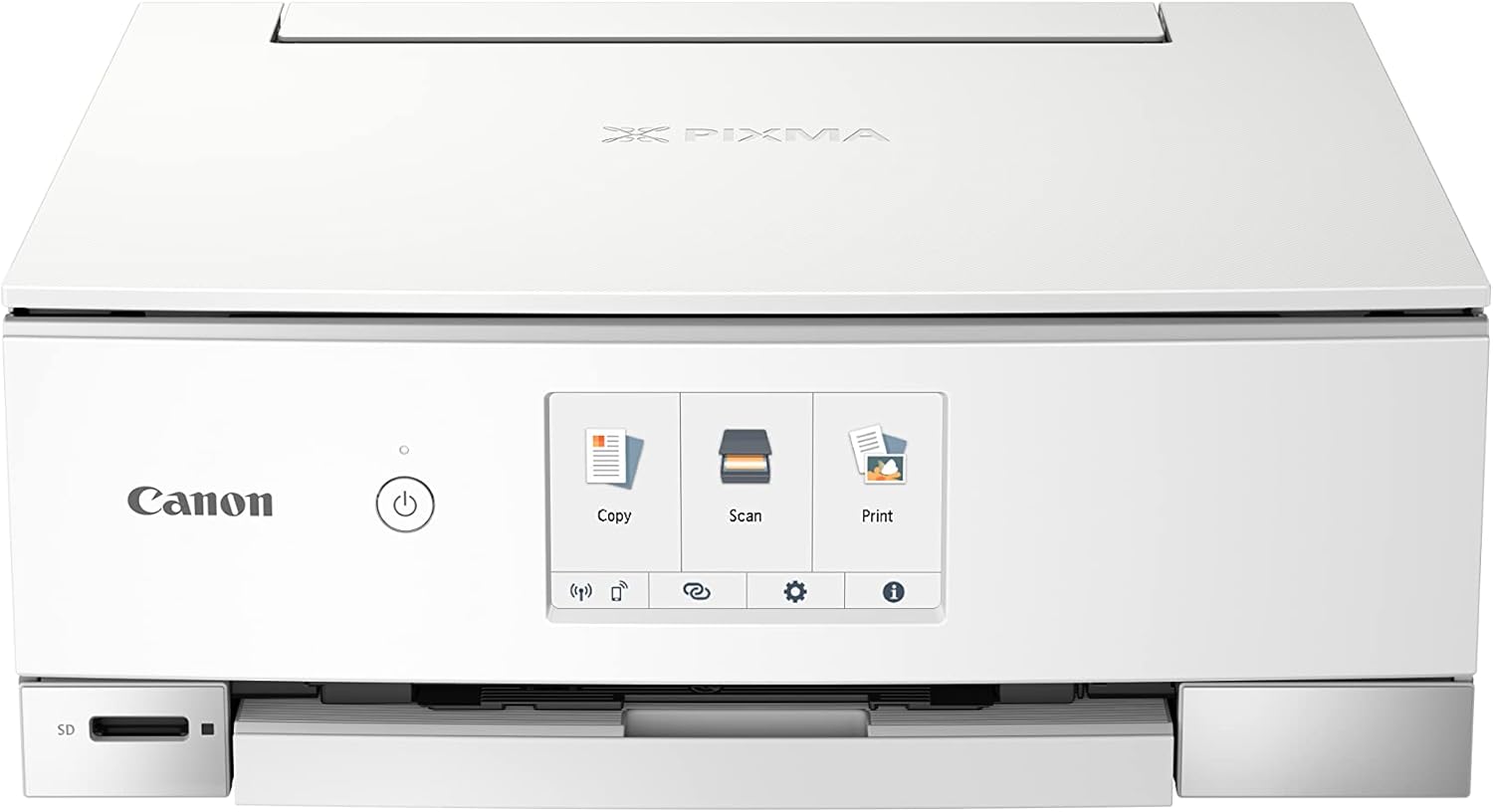 Canon PIXMA TS8351a Stampante multifunzione a getto d'inchiostro a colori DIN A4 (scanner, fotocopiatrice, 4.800 x 1.200 dpi, 6 inchiostri separati, USB, WLAN, AirPrint, stampa fronte/retro, 2 alimentatori carta, 5 GHz), bianco