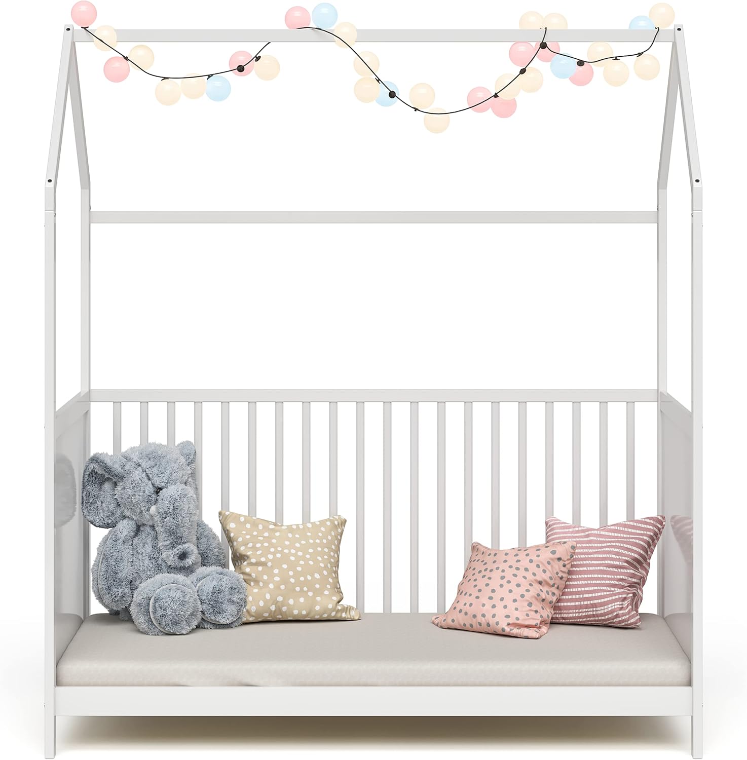 Bellabino Nika Lettino a capanna 70 x 140 cm, letto con sbarre e lettino a capanna per bambini e neonati in pino massiccio bianco, regolabile in altezza su 3 posizioni, incl. rete a doghe