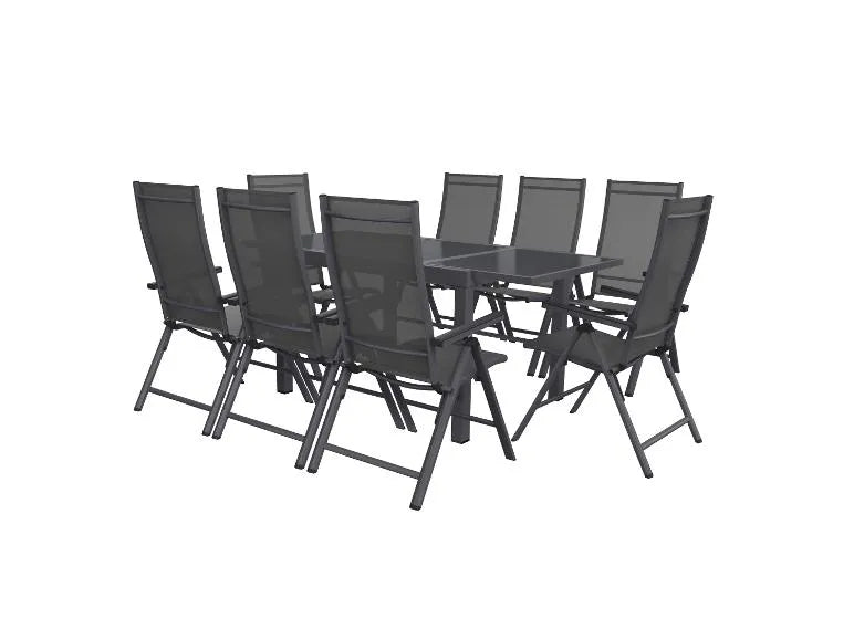 Set in alluminio »Houston«, 9 pezzi - Tavolo allungabile e 8 sedie schienale alto, grigio