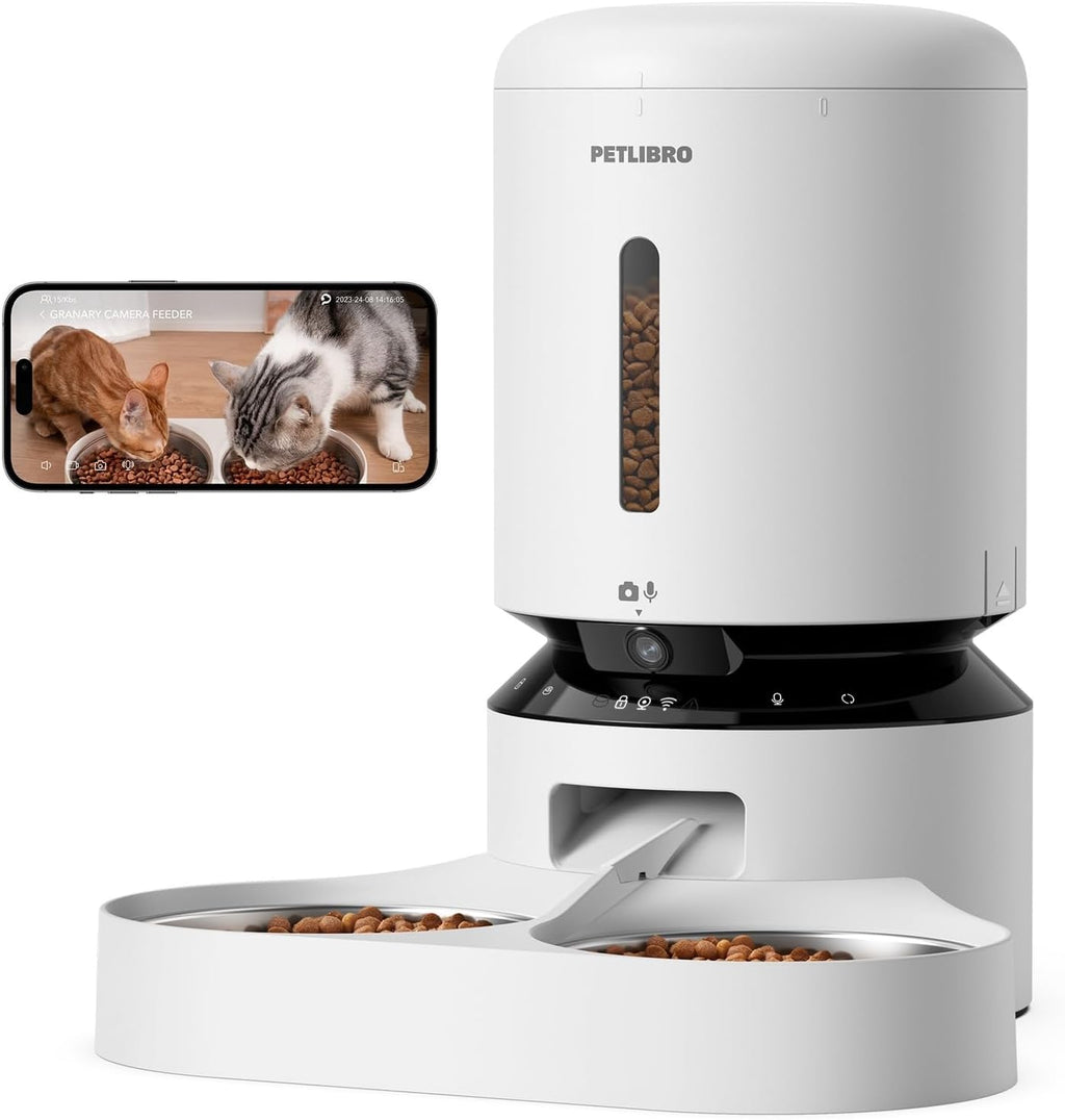 PETLIBRO 5L Futterautomat Katze mit 1080P Kamera - 5G WiFi Futterspender Hund mit APP & Nachtsicht, Sensor für Niedriger Futter & Blockierung, Bewegungs & Tonalarm für Haustiere, 1-10 Mahlzeiten