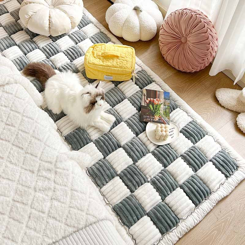 Flauschige Karierte Haustiermatte in Creme - Grozügige Quadratische Form