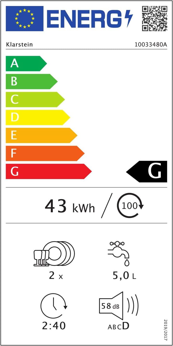 Klarstein ia Mini Lavastoviglie, lavastoviglie con spazio per 2 coperti, 6 programmi, richiede 5 litri d'acqua, display a LED, touch, lavastoviglie da tavolo incl. accessori, nero