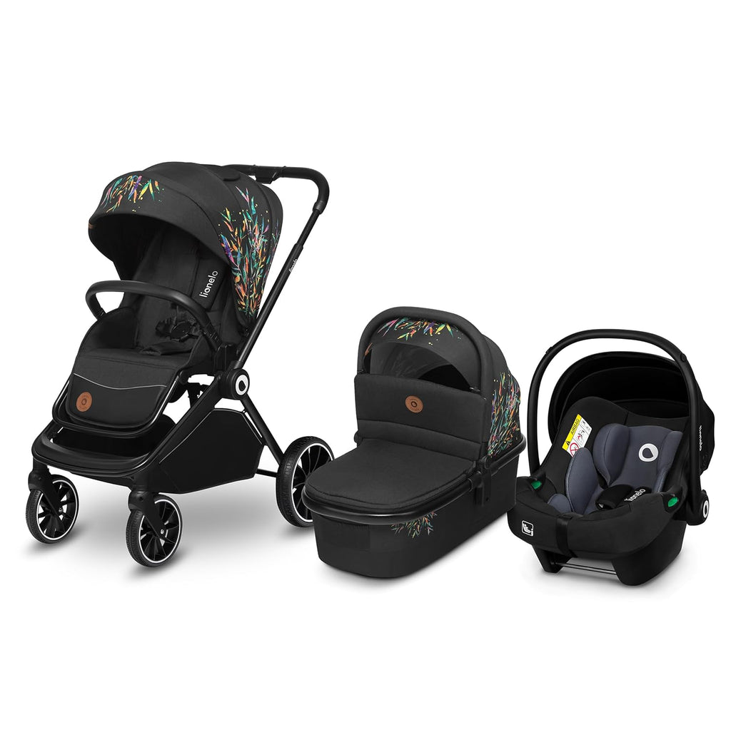 Passeggino LIONELO MIKA PLUS 3-in-1, da 0 a 48 mesi, fino a 22 kg, navicella fino a 9 kg, seggiolino auto fino a 13 kg, schienale regolabile, ammortizzazione, ruote a 360°, cappottina XXL