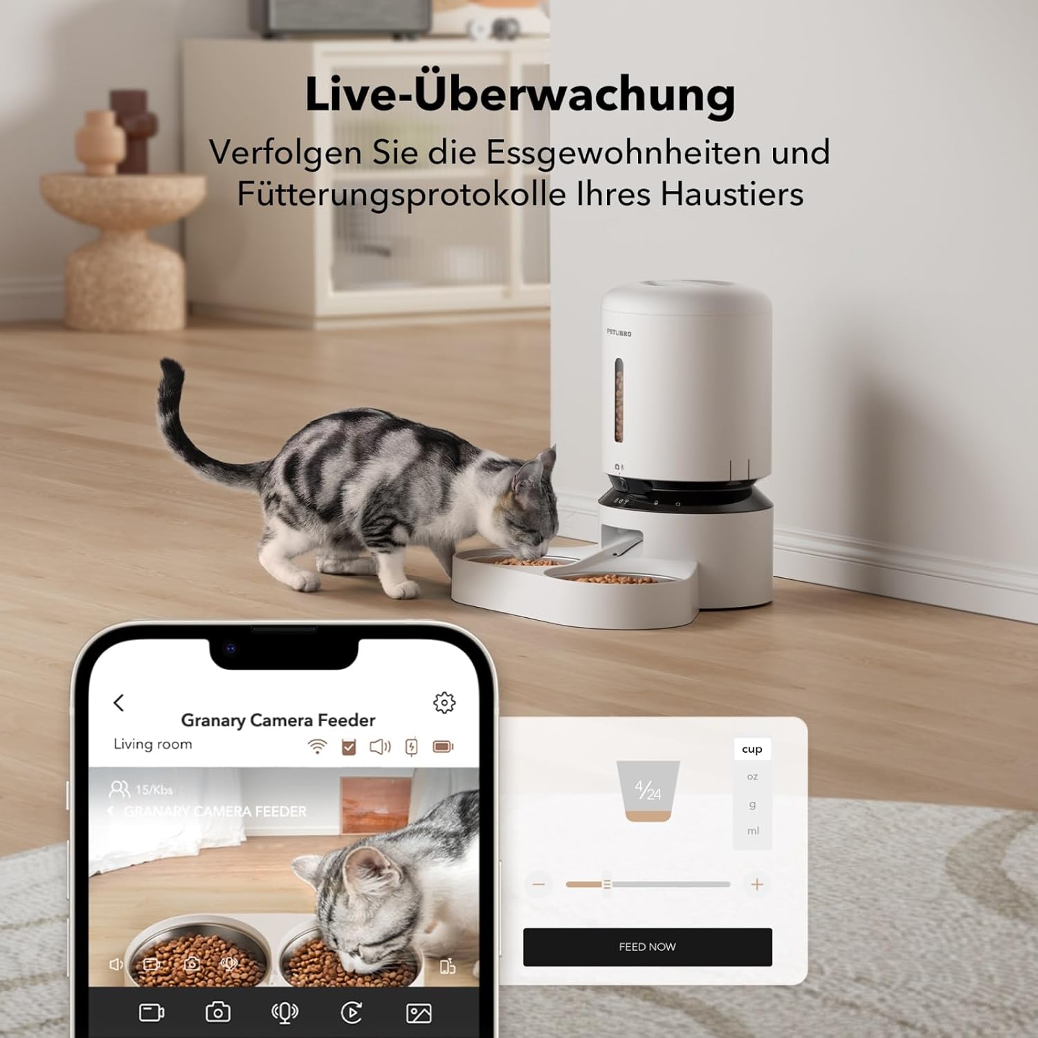PETLIBRO 5L Futterautomat Katze mit 1080P Kamera - 5G WiFi Futterspender Hund mit APP & Nachtsicht, Sensor für Niedriger Futter & Blockierung, Bewegungs & Tonalarm für Haustiere, 1-10 Mahlzeiten