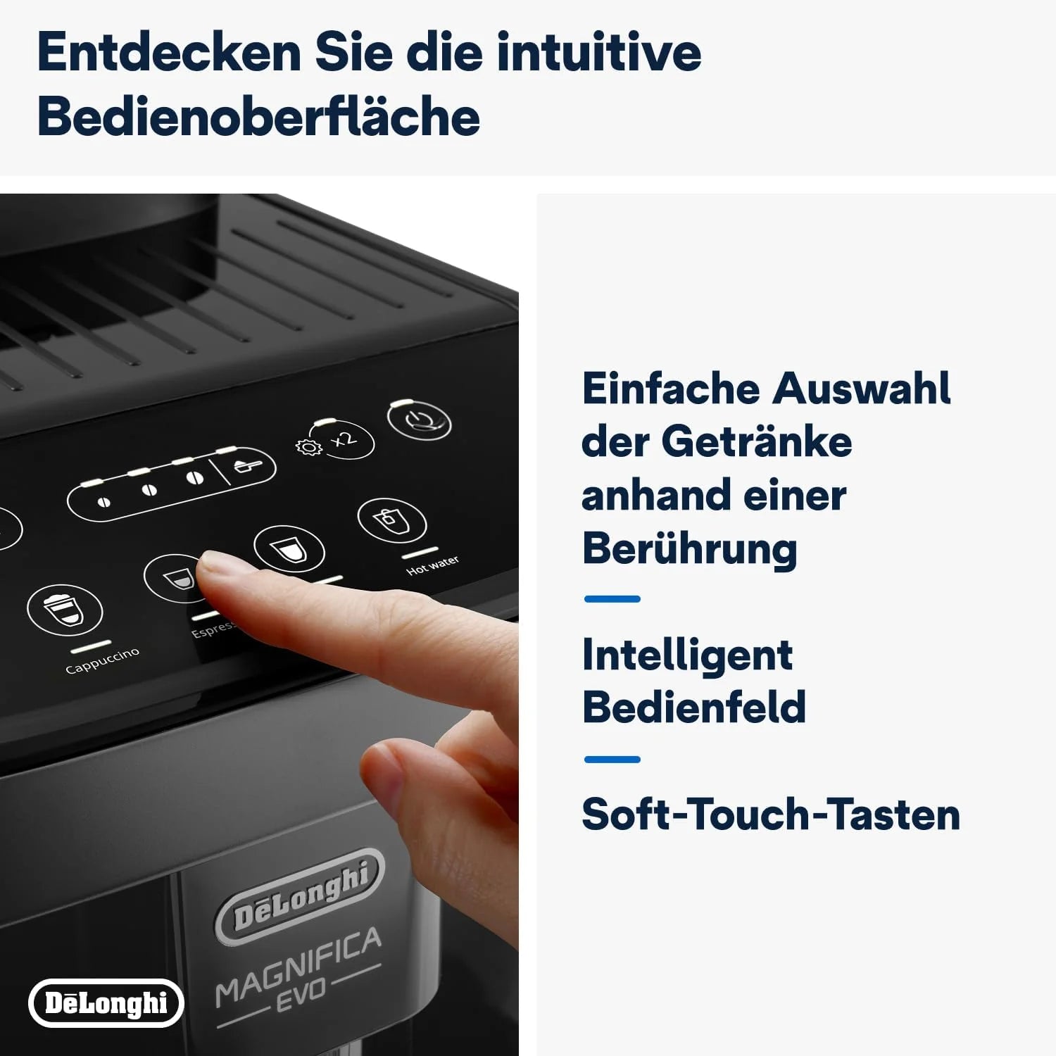De'Longhi Magnifica Evo Next ECAM312.80.TB, Macchina automatica per caffè con 13 bevande (Cappuccino, Espresso, Latte Macchiato), Display a colori TFT da 2,4'', Sistema latte LatteCrema, Funzione 2 tazze, Titanio