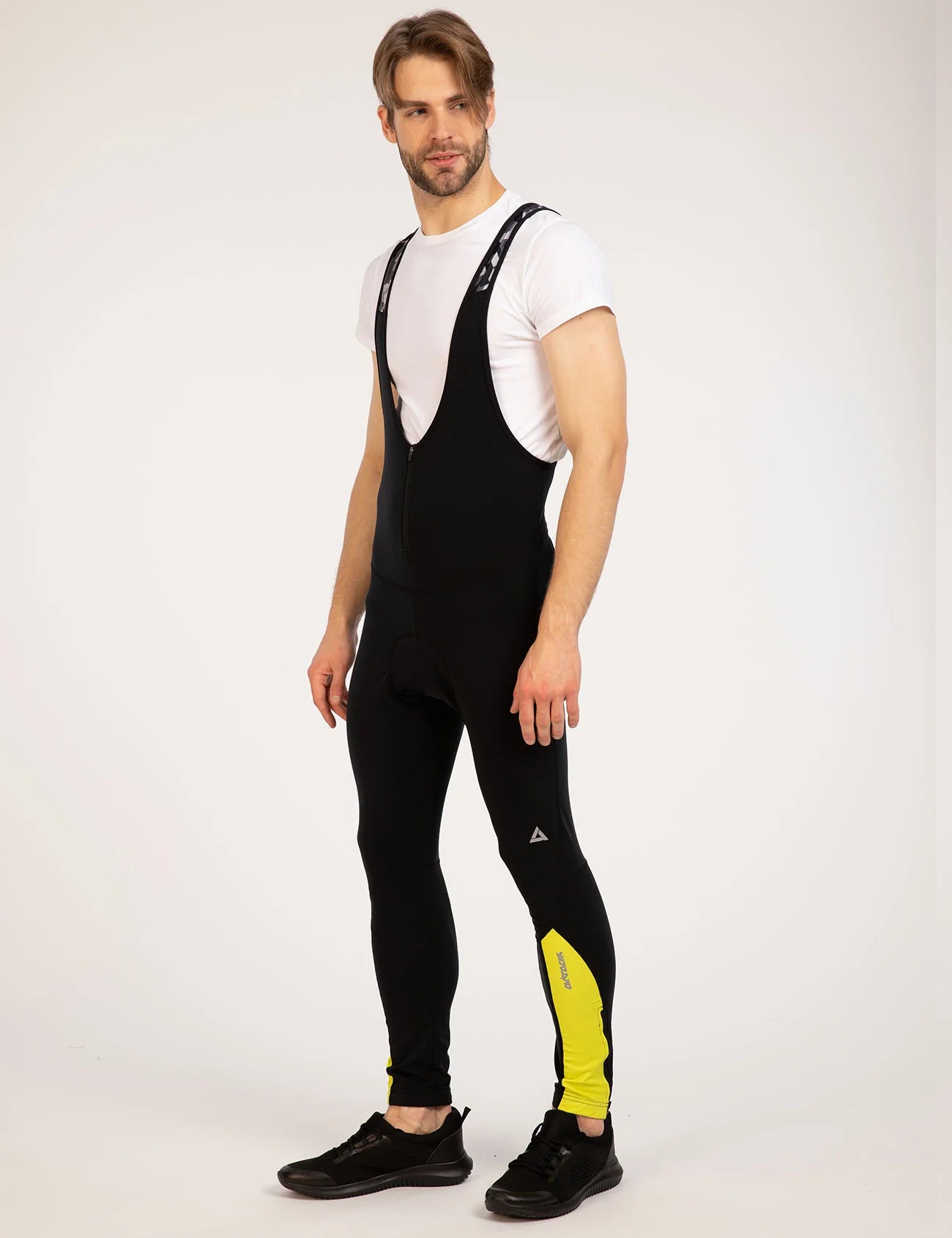 Herren Thermo Fahrradhose Lang Trgerhose Pro Team Schwarz Neon Wei