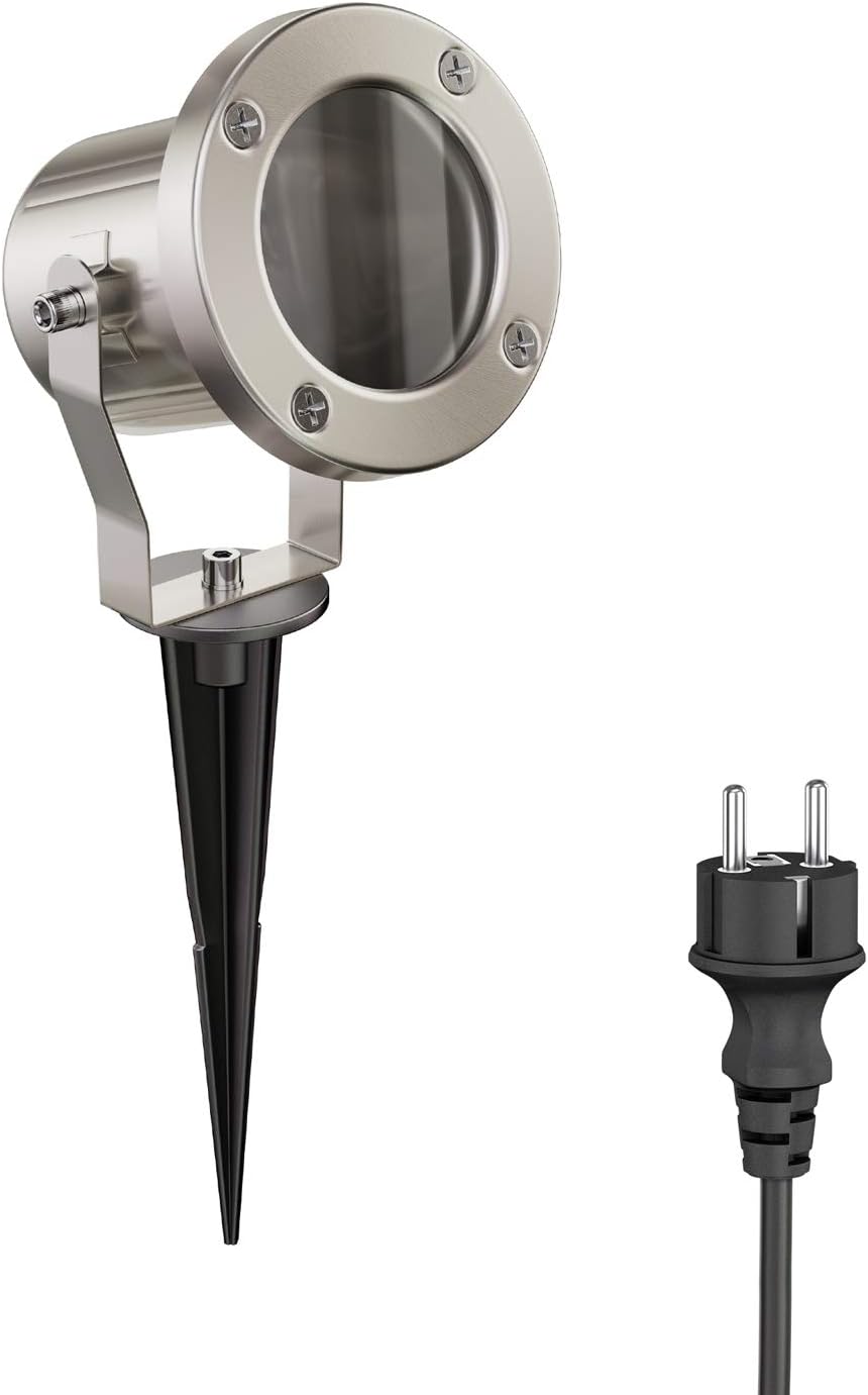 ledscom.de 4 Fari da giardino a LED MIBU con picchetto, da esterno, acciaio inox, senza lampadina