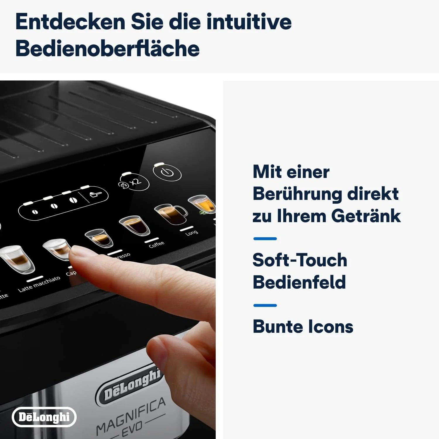 De'Longhi Magnifica Evo Next ECAM312.80.TB, Macchina automatica per caffè con 13 bevande (Cappuccino, Espresso, Latte Macchiato), Display a colori TFT da 2,4'', Sistema latte LatteCrema, Funzione 2 tazze, Titanio
