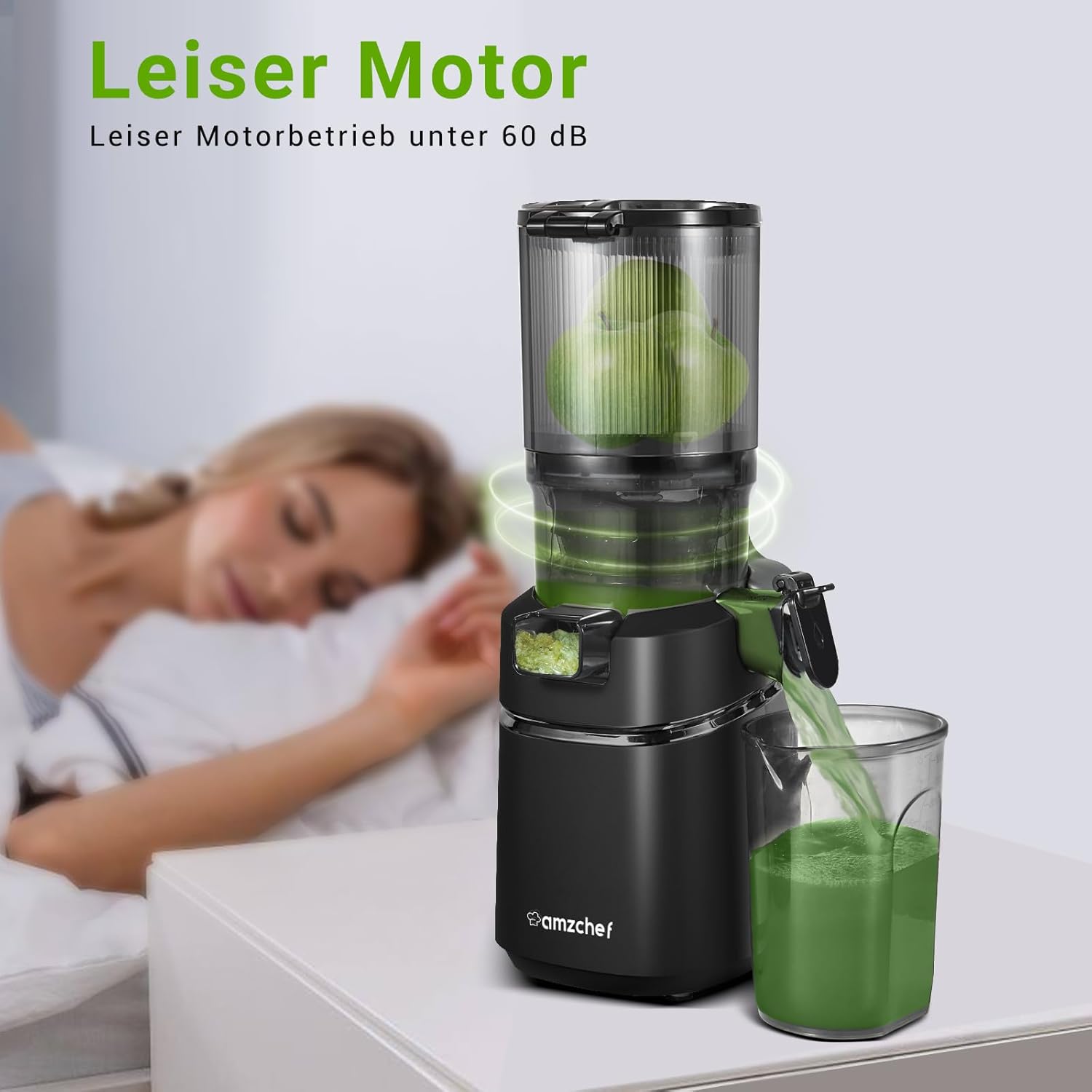 AMZCHEF Estrattore di Succo Automatico Tutto in Uno, Apertura da 135MM e Spremiagrumi da 1,8L per Frutta e Verdura, Estrattore di Succo Lento 250W Vincitore del Test con Triplo Filtro - Nero