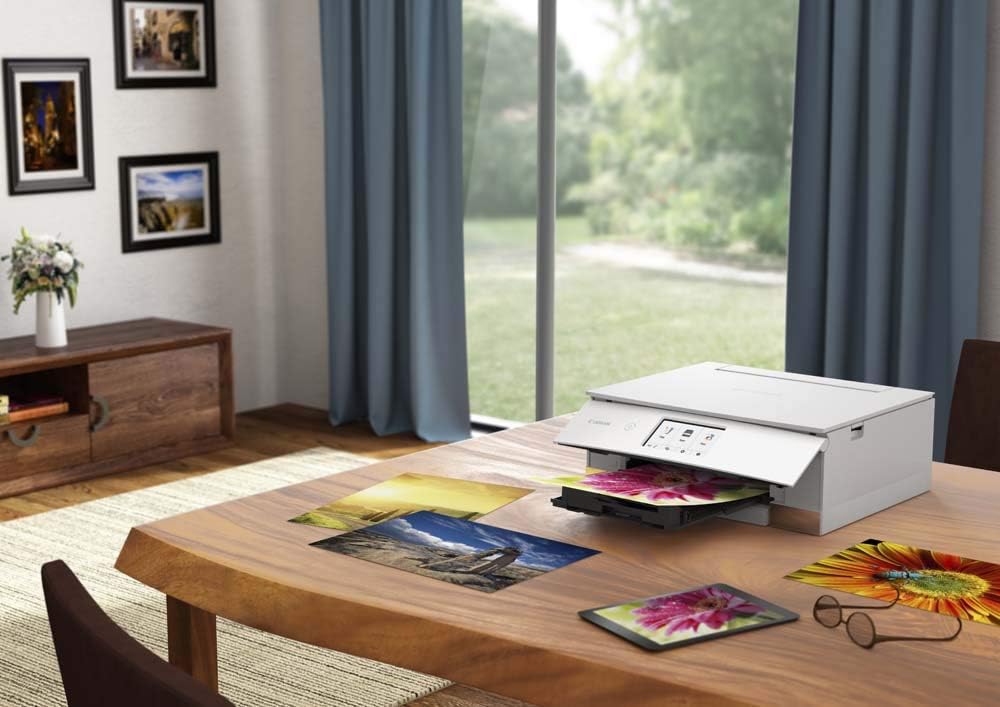 Canon PIXMA TS8351a Stampante multifunzione a getto d'inchiostro a colori DIN A4 (scanner, fotocopiatrice, 4.800 x 1.200 dpi, 6 inchiostri separati, USB, WLAN, AirPrint, stampa fronte/retro, 2 alimentatori carta, 5 GHz), bianco