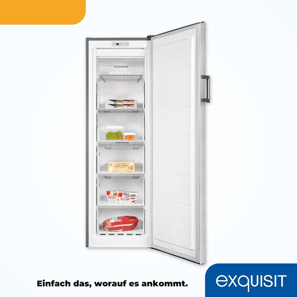 Exquisit Gefrierschrank GS271-NF-H-010E effetto inox | Congelatore NoFrost 194 l di capacità | Congelatore con 5 cassetti | Congelamento rapido