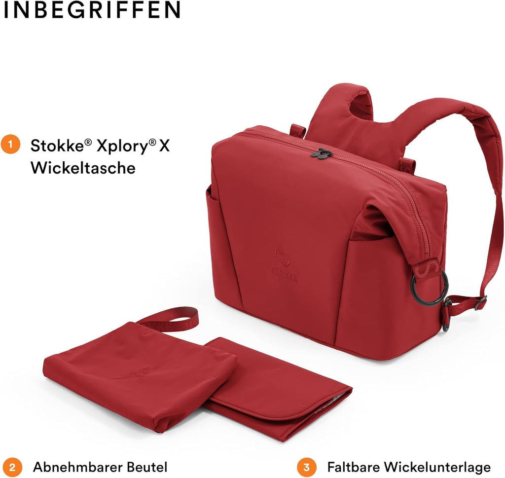 Stokke Xplory X Wickeltasche – Trageoption als Schultertasche oder Rucksack – Inklusive faltbarer Wickelunterlage & Beuteltasche – UPF 50+, wasserabweisend, leicht zu reinigen