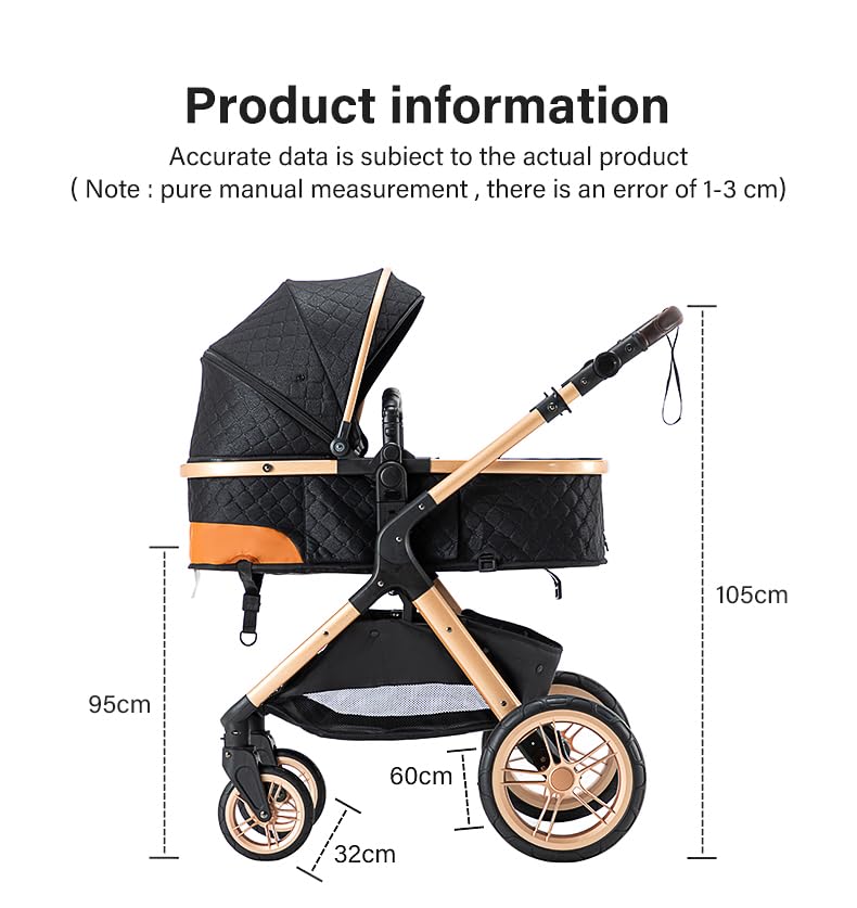 YAZOCO Passeggino 3 in 1, Passeggino Pieghevole Set Completo con Portabicchieri, Zanzariera, Coprigambe per Neonato (5 nero)