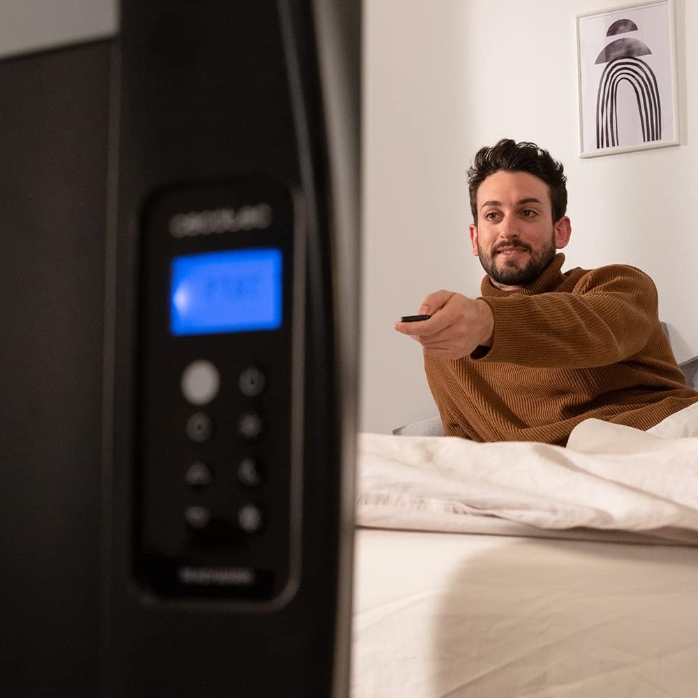 Cecotec Radiatore a olio con telecomando ReadyWarm 2500 Thermal. 1800 W, 12 elementi in alluminio, schermo LCD, 3 modalità di riscaldamento, timer, design sottile, protezione contro il surriscaldamento Overprotect System