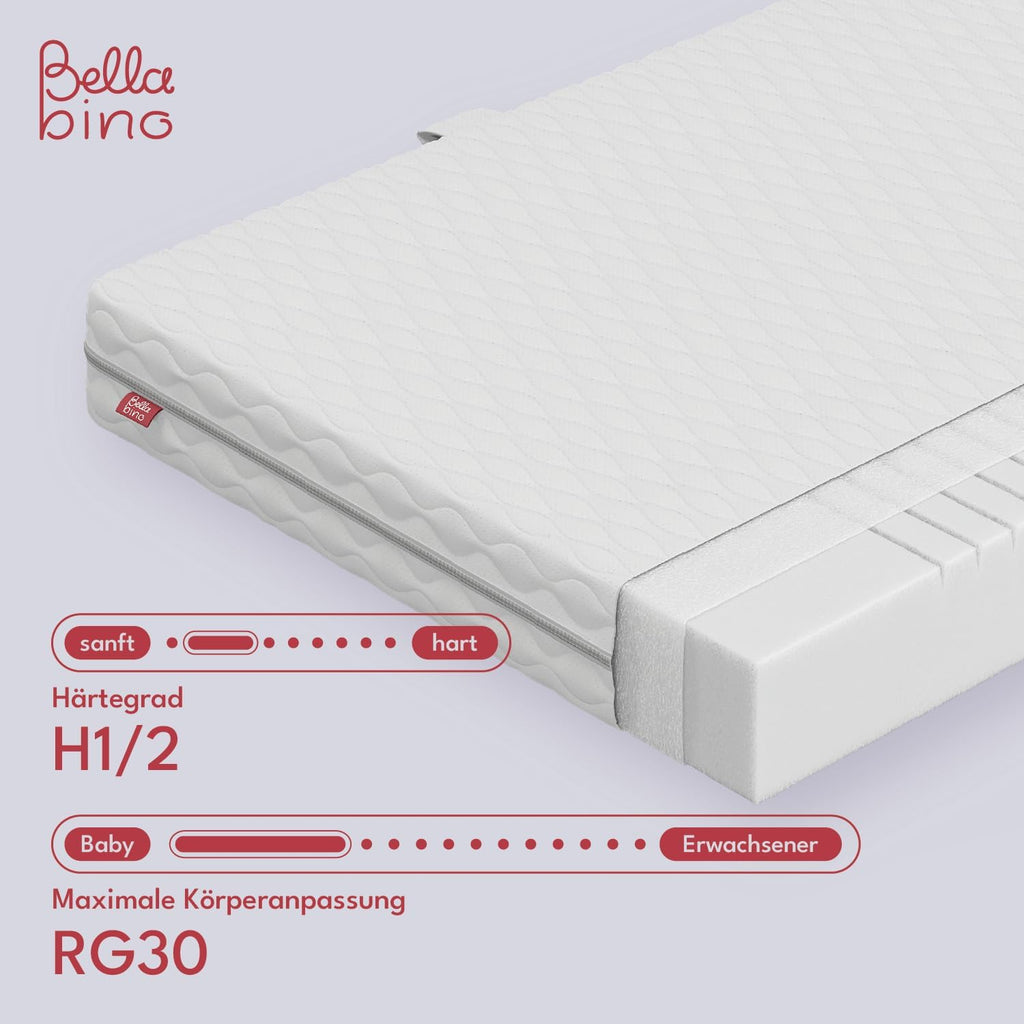 Bellabino Lettino per bambini Bia 140x200 cm, letto a capanna per bambini con protezione anticaduta e rete a doghe arrotolabile, letto a terra Montessori bianco in legno massello di pino