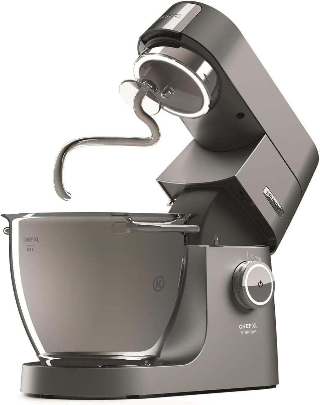 Kenwood Titanium Chef Baker KVL85.424SI Robot da cucina con bilancia integrata, incl. set pasticceria da 4 pezzi, ciotole da 7 L e 5 L, regolazione continua della velocità, 1200 W, Argento
