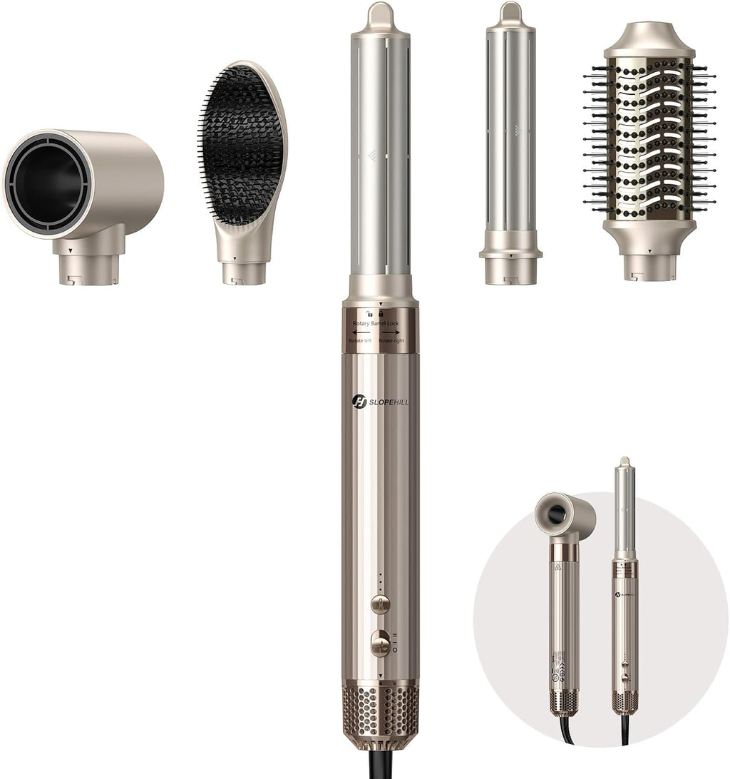 Slopehill Airstyler 5 IN 1, Asciugacapelli Ionico ad Alta Velocità da 110.000 Giri/min per Asciugatura Rapida, Multi-Haarstyler con Arricciacapelli Automatico ad Aria, Spazzola Lisciante e Spazzola Volumizzante (Nero)