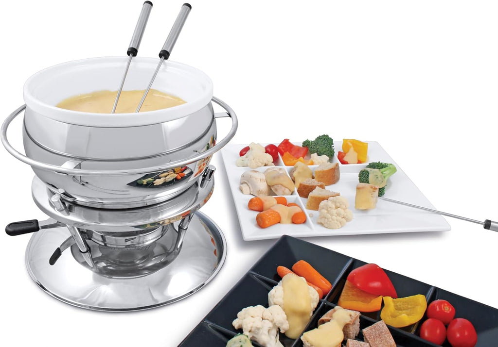 Swissmar F66415 Lausanne Fondue Set 11-teiliges, Kupfer/Edelstahl, 1.8L, Fondue-Set für Fleisch, Käse und Schokolade, für 6 Personen, Geschenkset