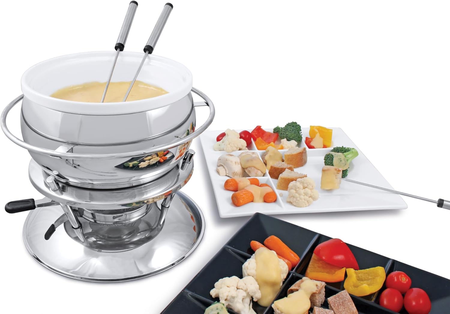 Swissmar F66415 Lausanne Fondue Set 11-teiliges, Kupfer/Edelstahl, 1.8L, Fondue-Set für Fleisch, Käse und Schokolade, für 6 Personen, Geschenkset