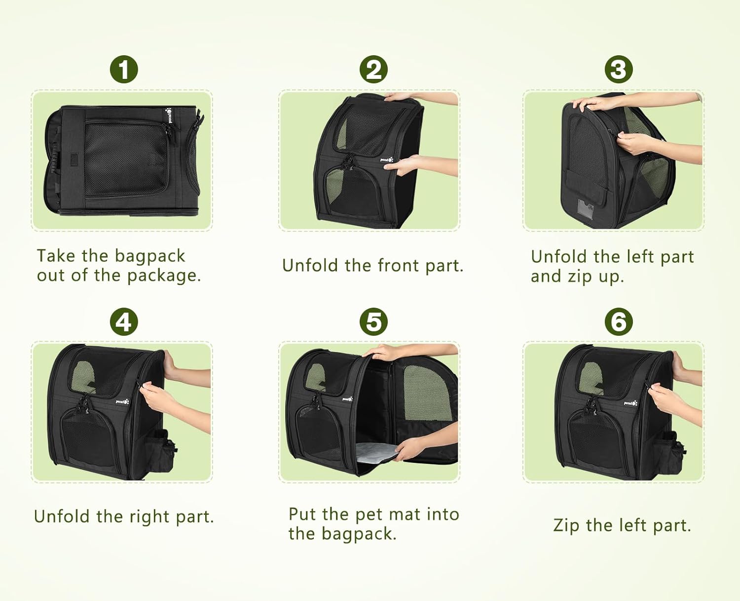 pecute Haustier Rucksack mit Netzfenster, Tragbare und Faltbare Katzentasche, Atmungsaktive und Leichte Hundetasche, Wasserdichtes Oxford-Tuch mit Viel Platz, Multifunktionales Rutschfestes Grau XL