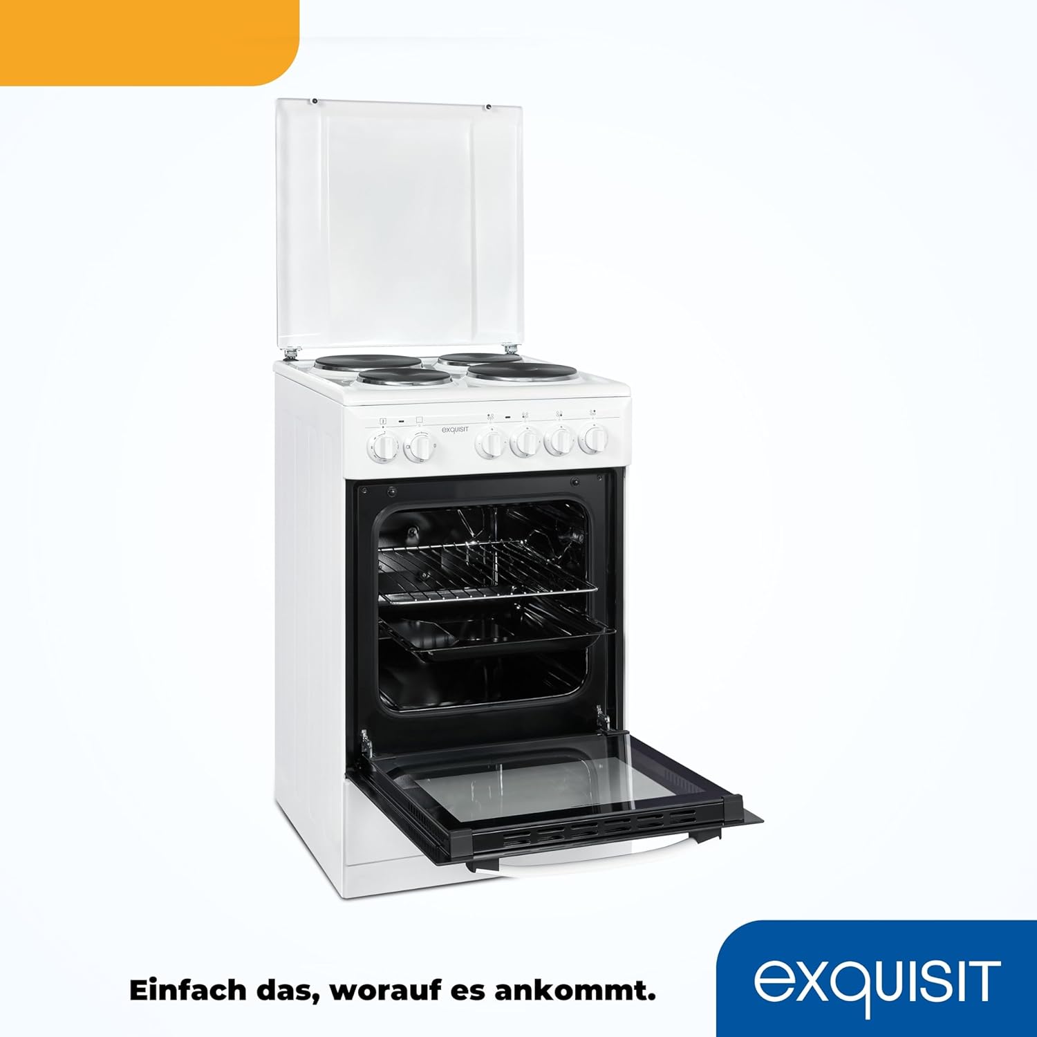 Cucina autonoma squisita, Cucina autonoma larghezza 50 cm, Piano cottura a piastre, Facile da usare, Vano cottura 48 l, Cucina elettrica 50 cm, EH9-3-090 bianca