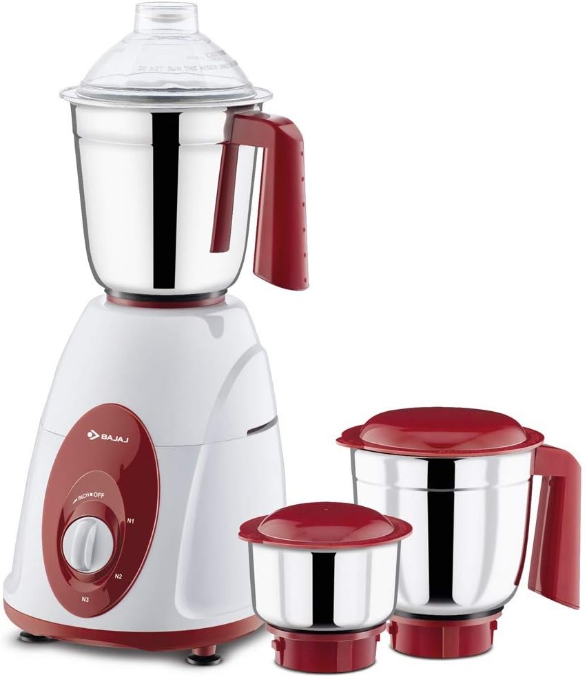 Bajaj Majesty Classic Indian Mixer Grinder, 750W (Rosso Bianco) 3 Contenitori |Adattatore Internazionale Extra|1 Mese di Garanzia|2 Anni di Garanzia sul Motore