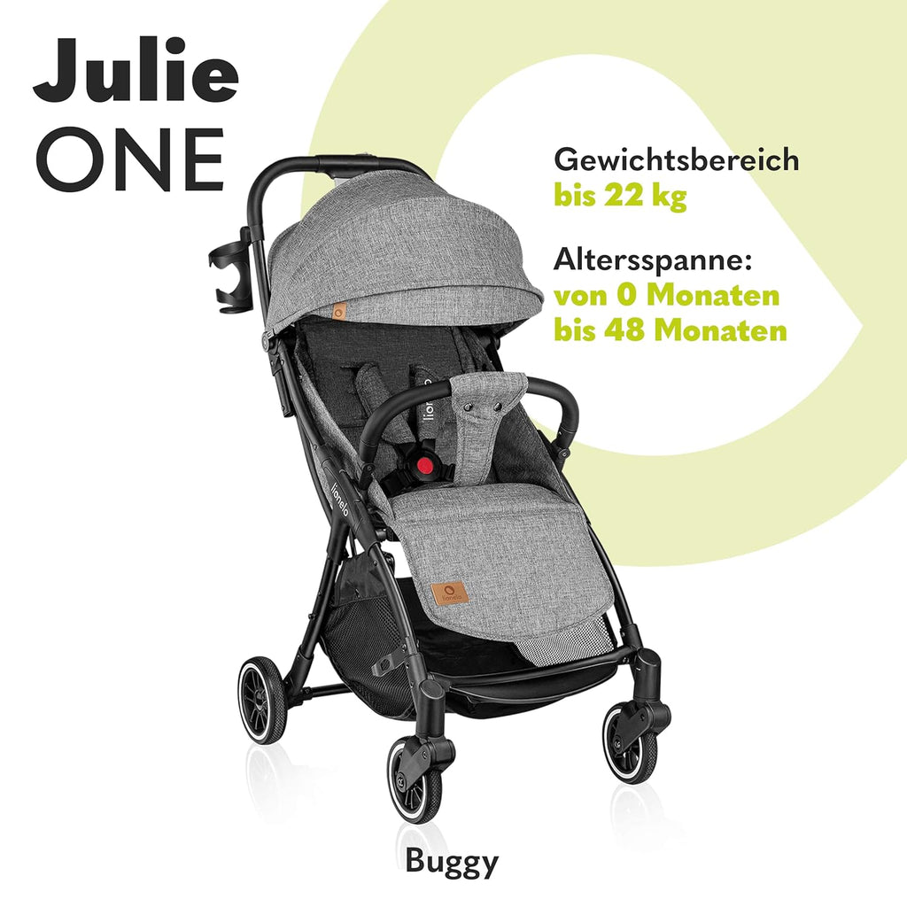 LIONELO Julie One Passeggino da 0 a 22 kg, schienale e poggiagambe regolabili, zanzariera, coprigambe, portabicchieri e borsa da trasporto, pieghevole