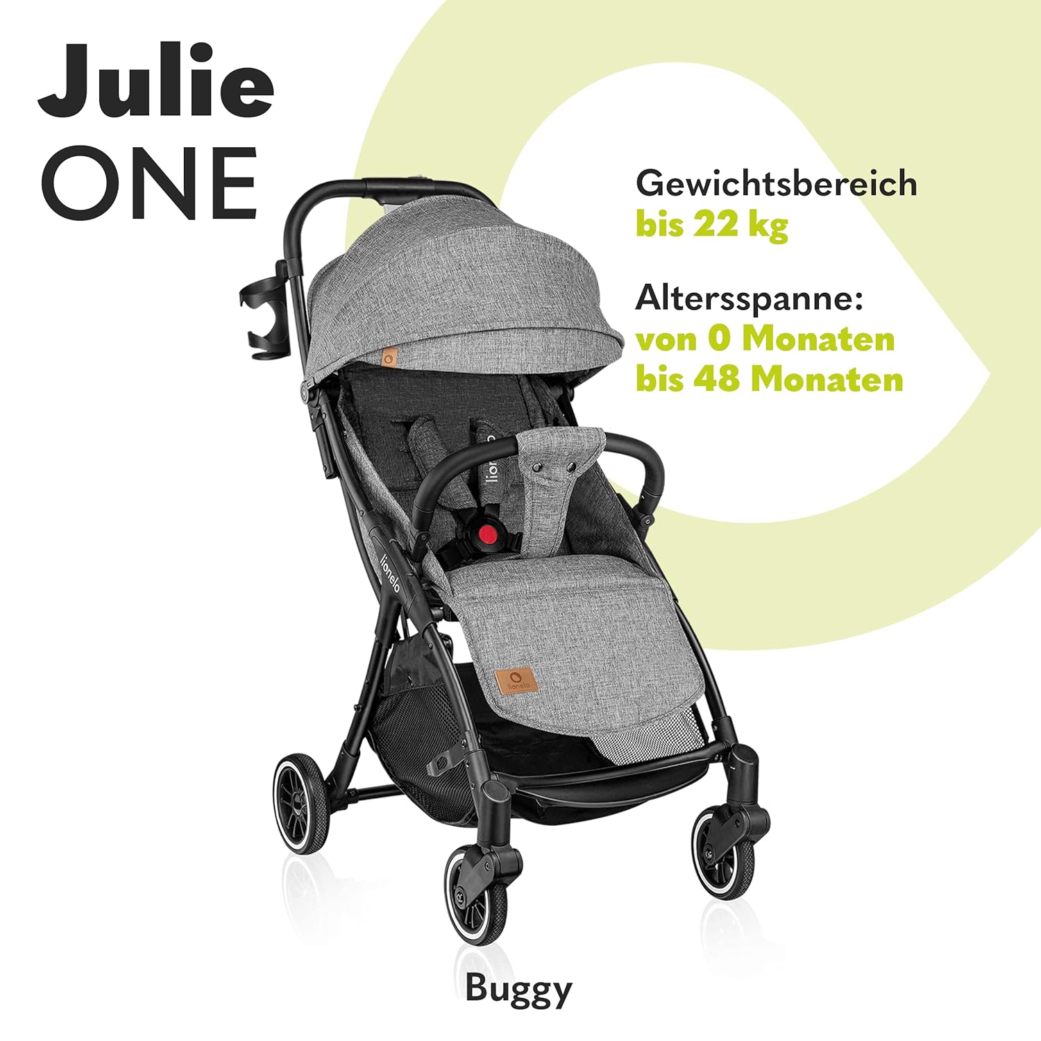 LIONELO Julie One Passeggino da 0 a 22 kg, schienale e poggiagambe regolabili, zanzariera, coprigambe, portabicchieri e borsa da trasporto, pieghevole