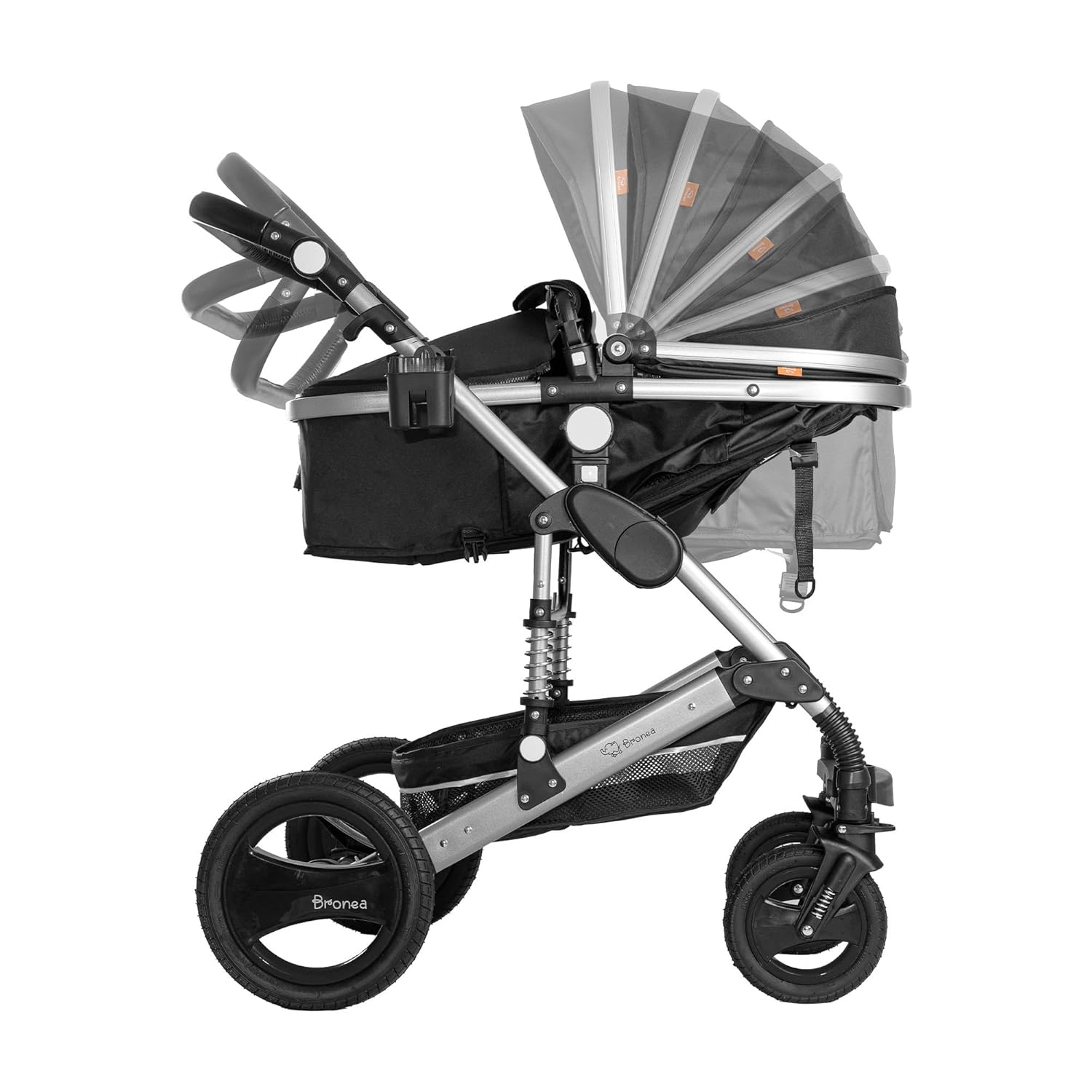 Bronea EXQUISE Kombi-Kinderwagen 3 in 1 INKL. MATRATZE | FARBAUSWAHL | Buggy, Auto-Babyschale, Zusammenklappbar mit Wickeltasche, Regenschutz, Mückenschutz & Sonnenschutz, Farbe:schwarz/champagne
