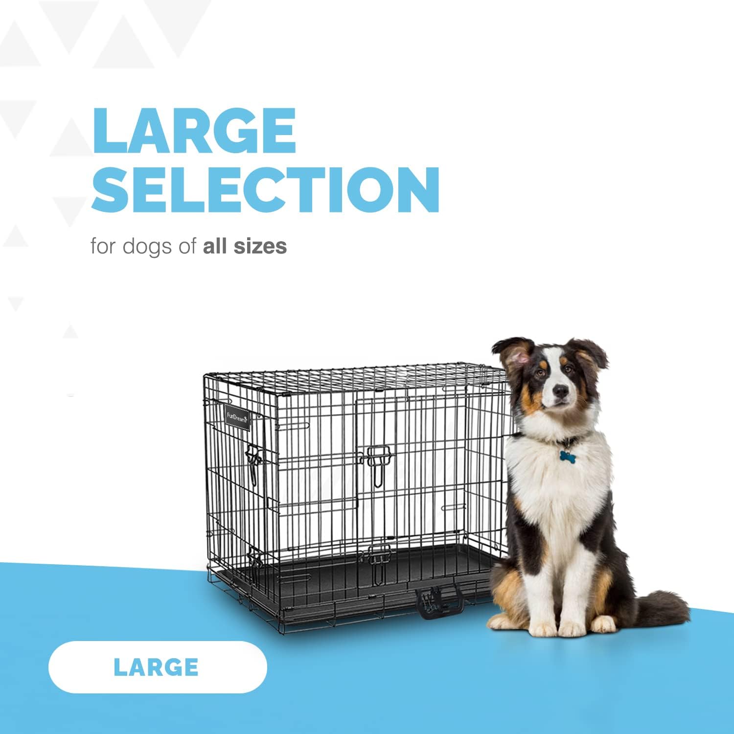 Gabbia per cani (76 cm) – Gabbia per animali domestici in metallo nero con 2 porte (anteriore e laterale) con base in plastica resistente ai morsi e maniglia per il trasporto, robusta box, perfetta per l'addestramento dei cuccioli (media)