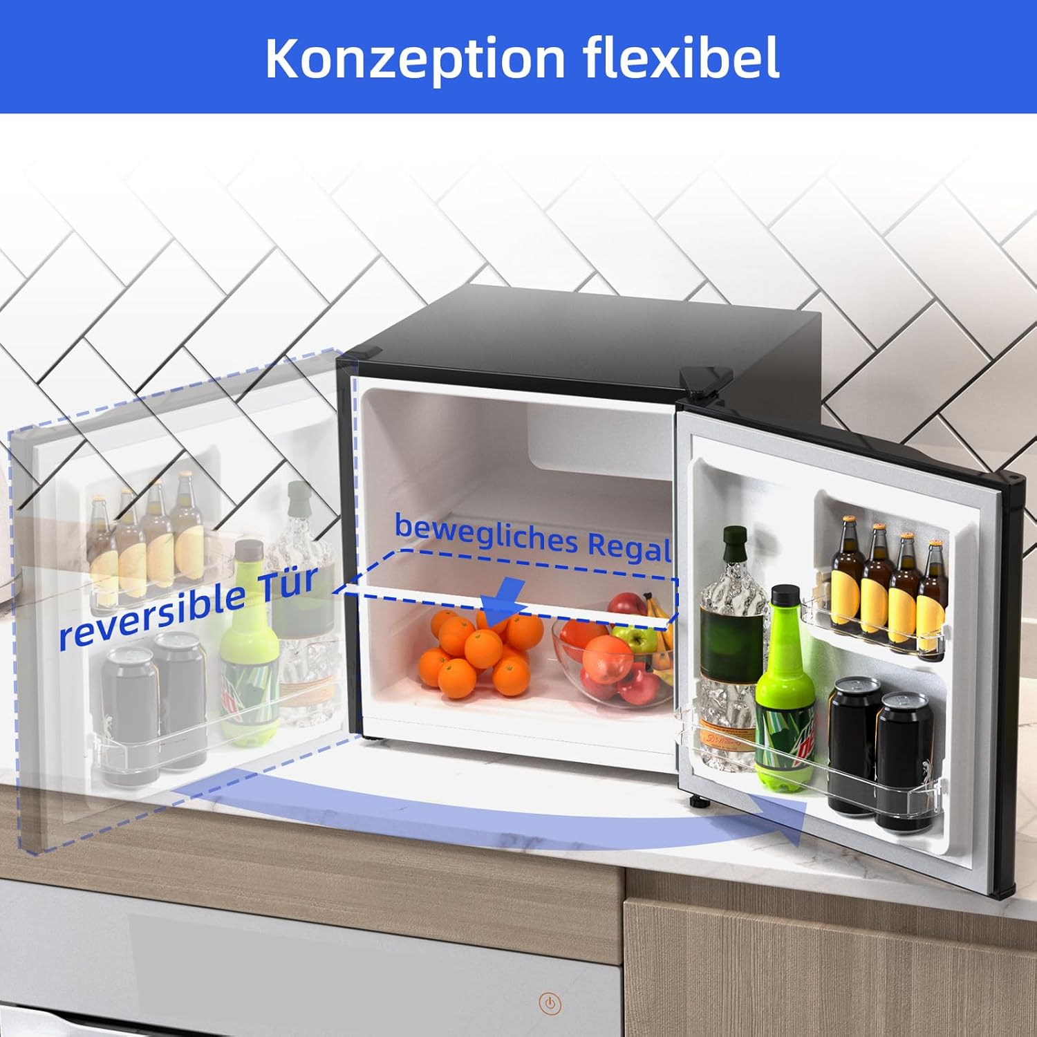 CHIQ Mini Bar Fridge 46 L, Mini Fridge, 49.6 x 47.4 x 44.7 cm (H x W x D), E Energy Consumption 80 kWh per Year, Very Quiet 39 dB