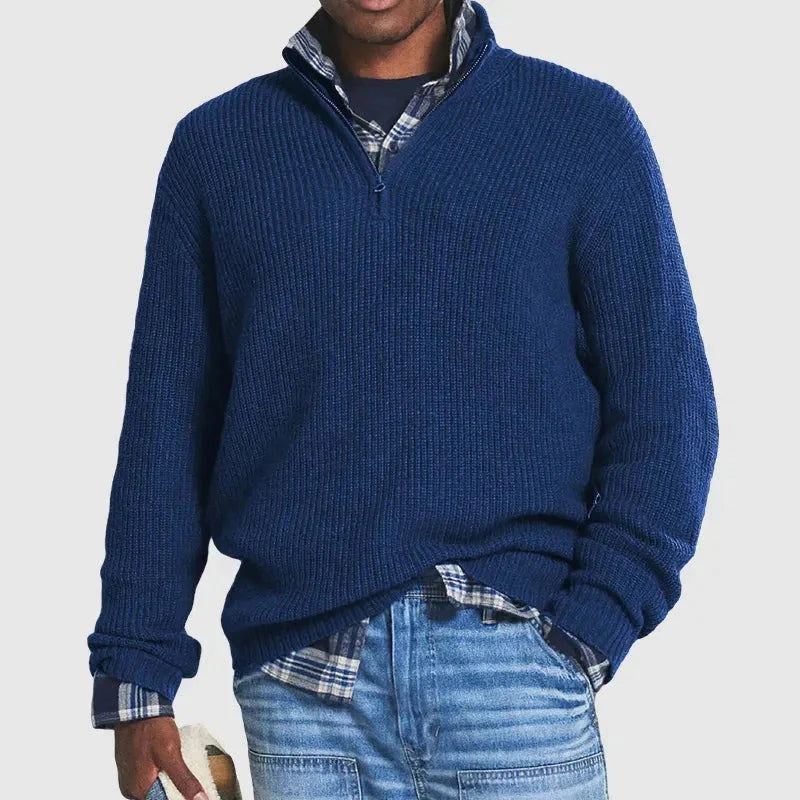 Herren-Strickpullover mit halbem Reiverschluss