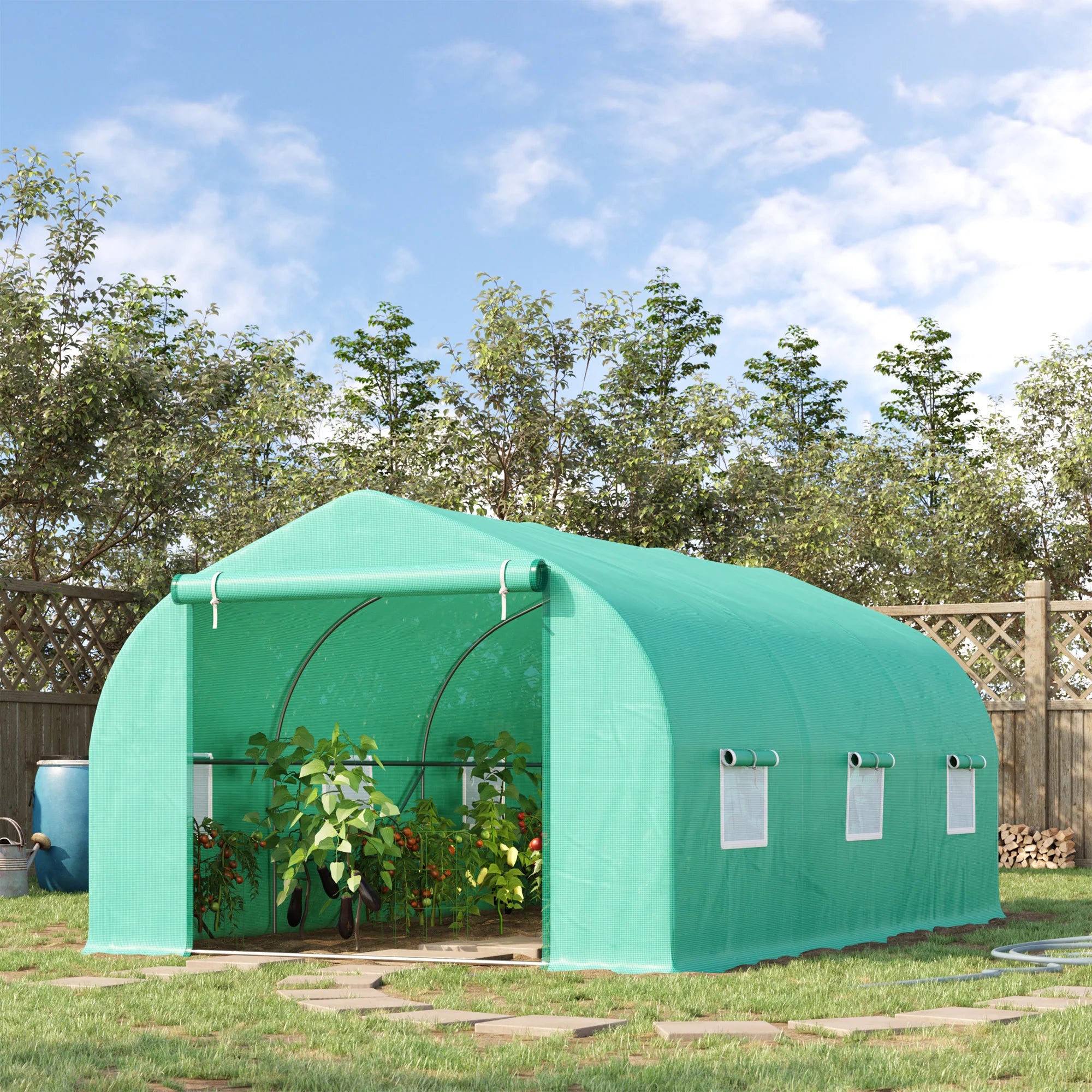 Serra a tunnel Outsunny calpestabile, resistente ai raggi UV, con porta avvolgibile