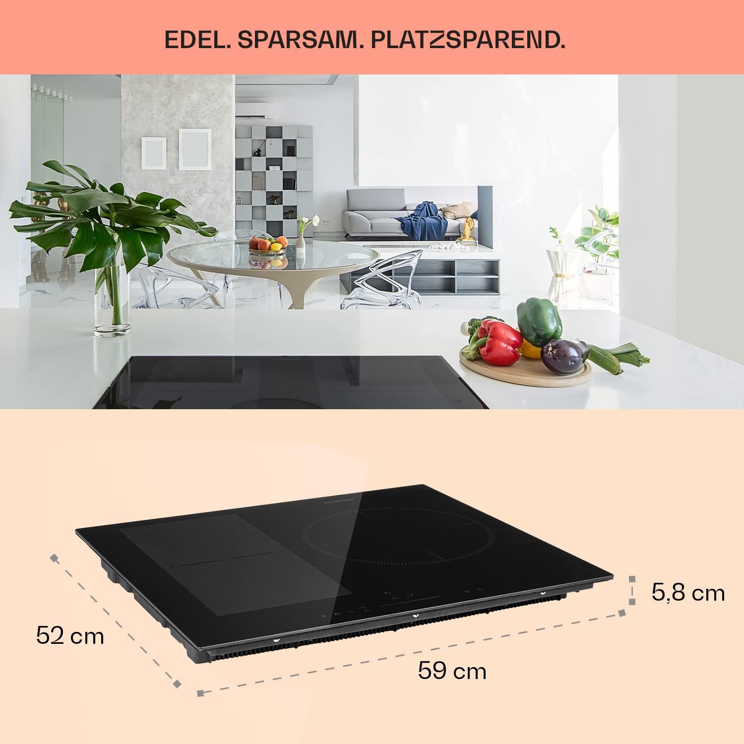 Klarstein Piano Cottura a Induzione, Piano Cottura in Vetroceramica, con 4 Piastre, Incasso con Display Touch, Display Digitale e Funzione Timer, Riscaldamento Veloce, 7000 Watt