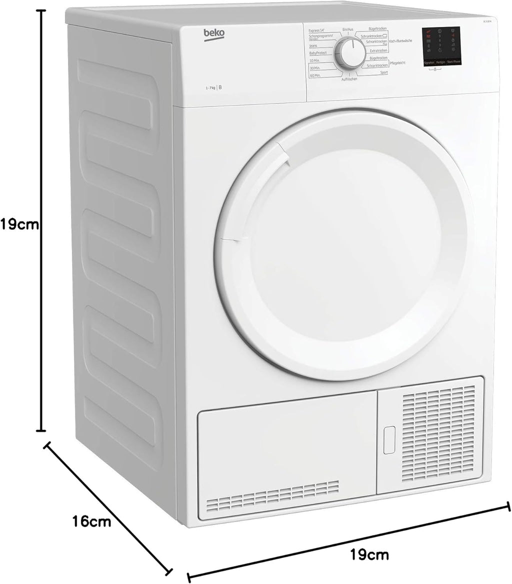 Beko DC 7130 N b100 Asciugatrice a condensazione, 7 kg, Sensore di umidità elettronico, Protezione antipiega automatica, Cesto AquaWave, 15 programmi, Programma rapido